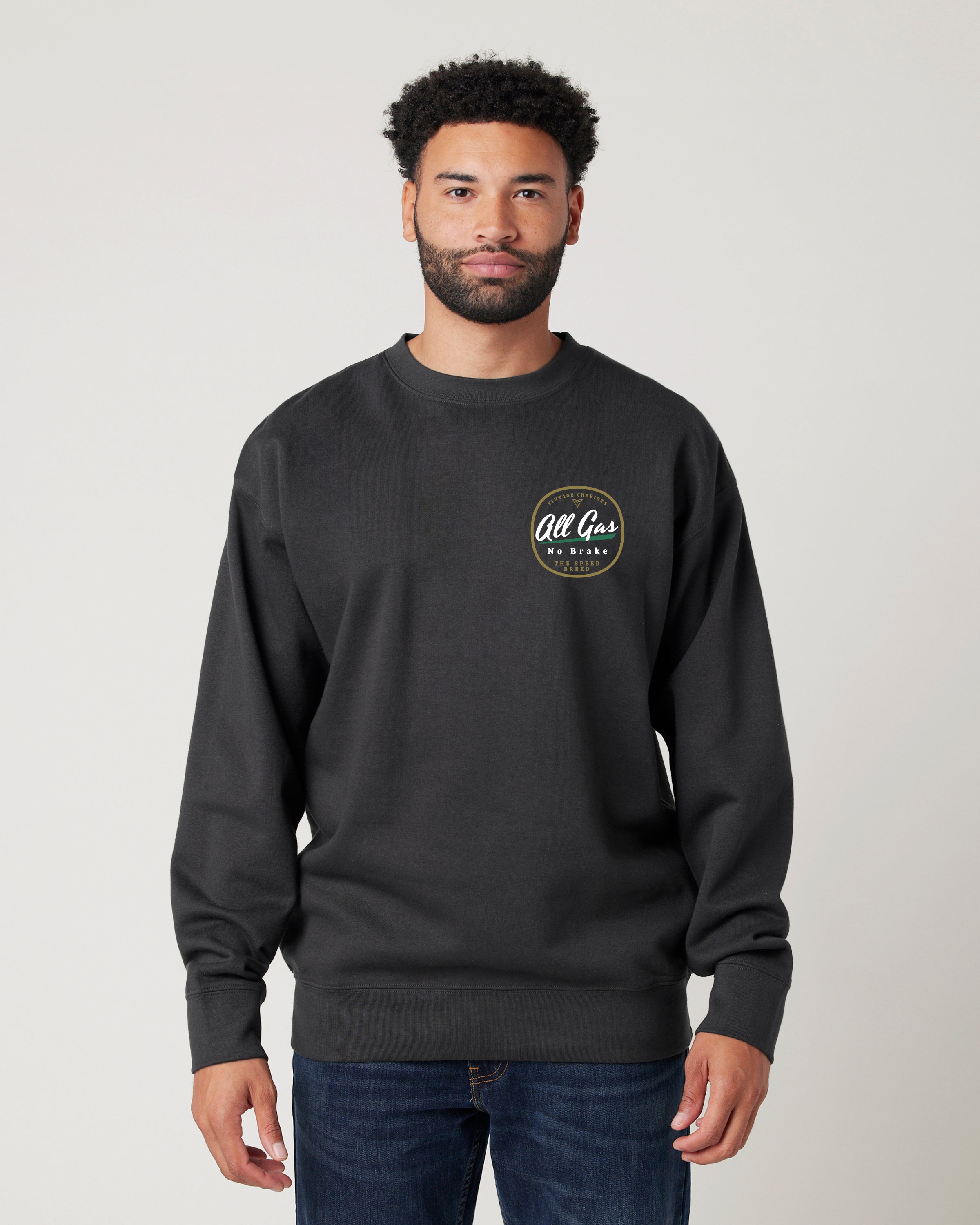 ALL GAS NO BRAKE UNISEX PREMIUM CREW NECK SWEATSHIRT (Vintage Black)