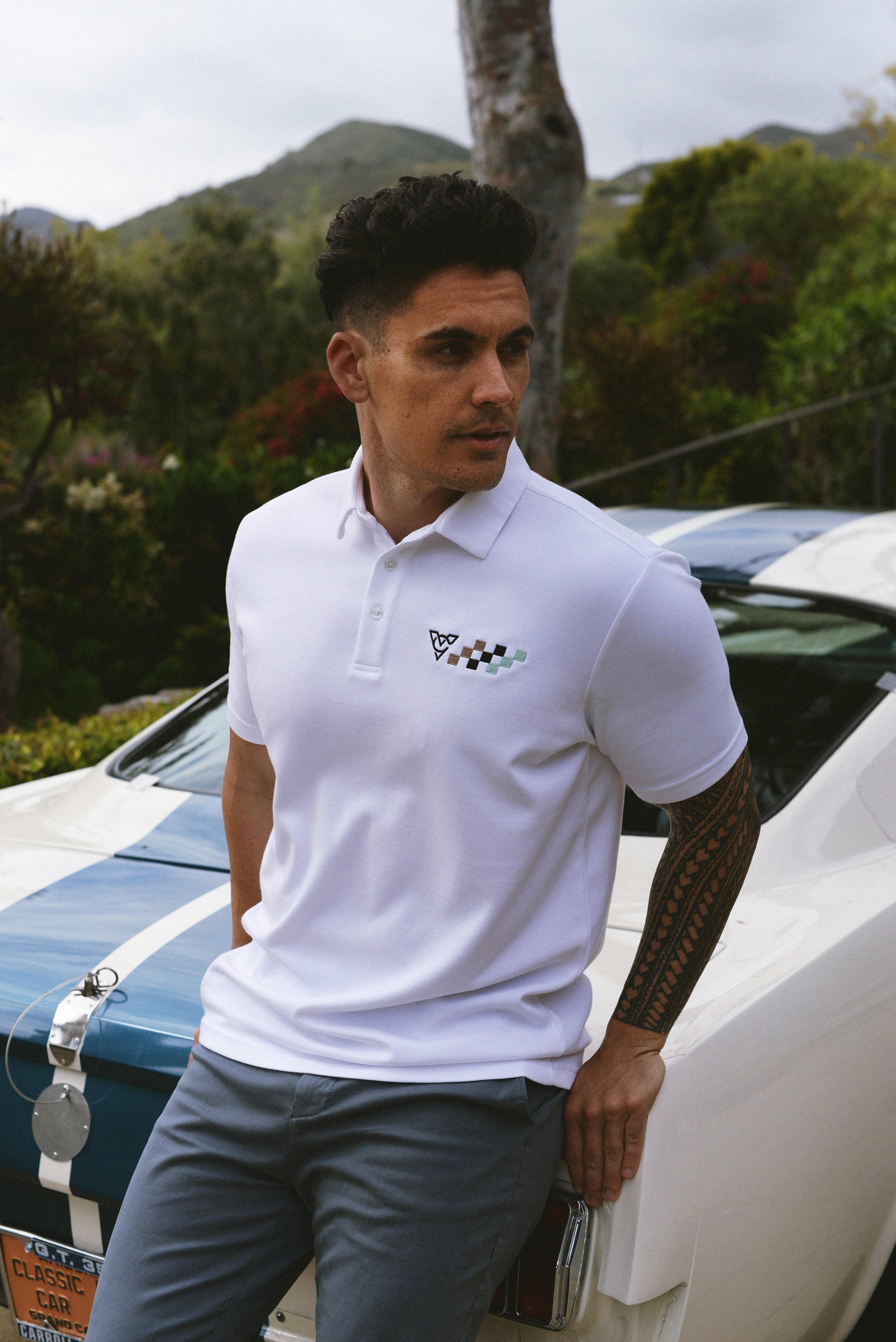 CHECKERED FLAG DRYFLEX POLO (White)