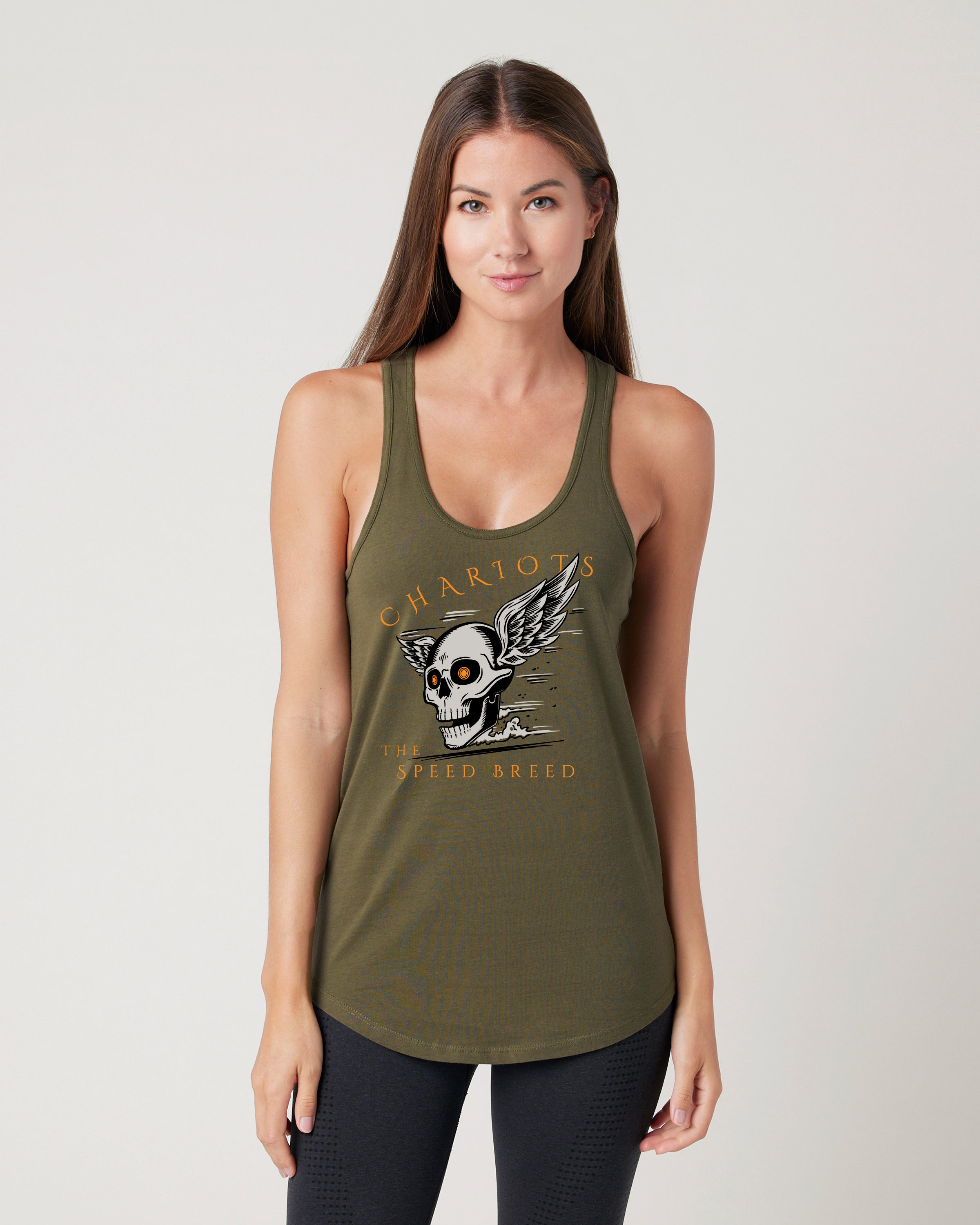 FLYING SKULL WOMENS RACERBACK TANK (Military Green)