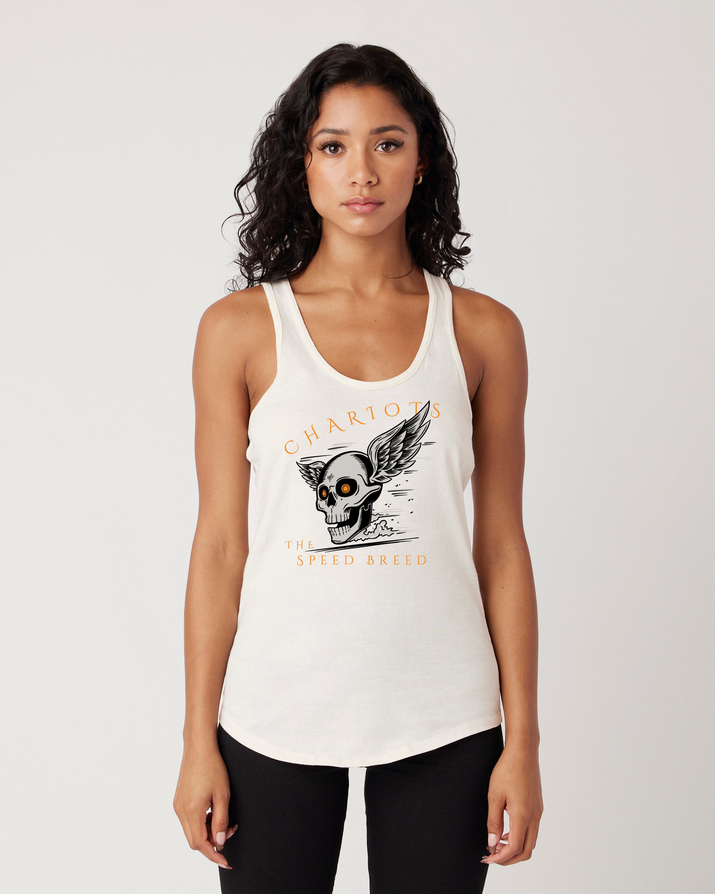 FLYING SKULL WOMENS RACERBACK TANK (Vintage White)