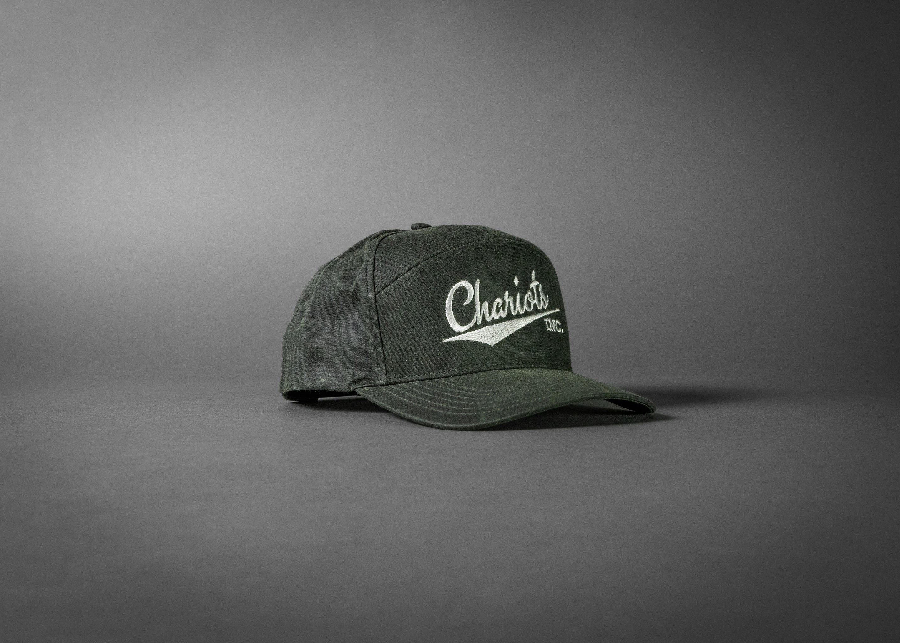 BOOSHWAY (Dark Olive/Silver; Premium 7-Panel Rugged Waxed Cotton Hat)