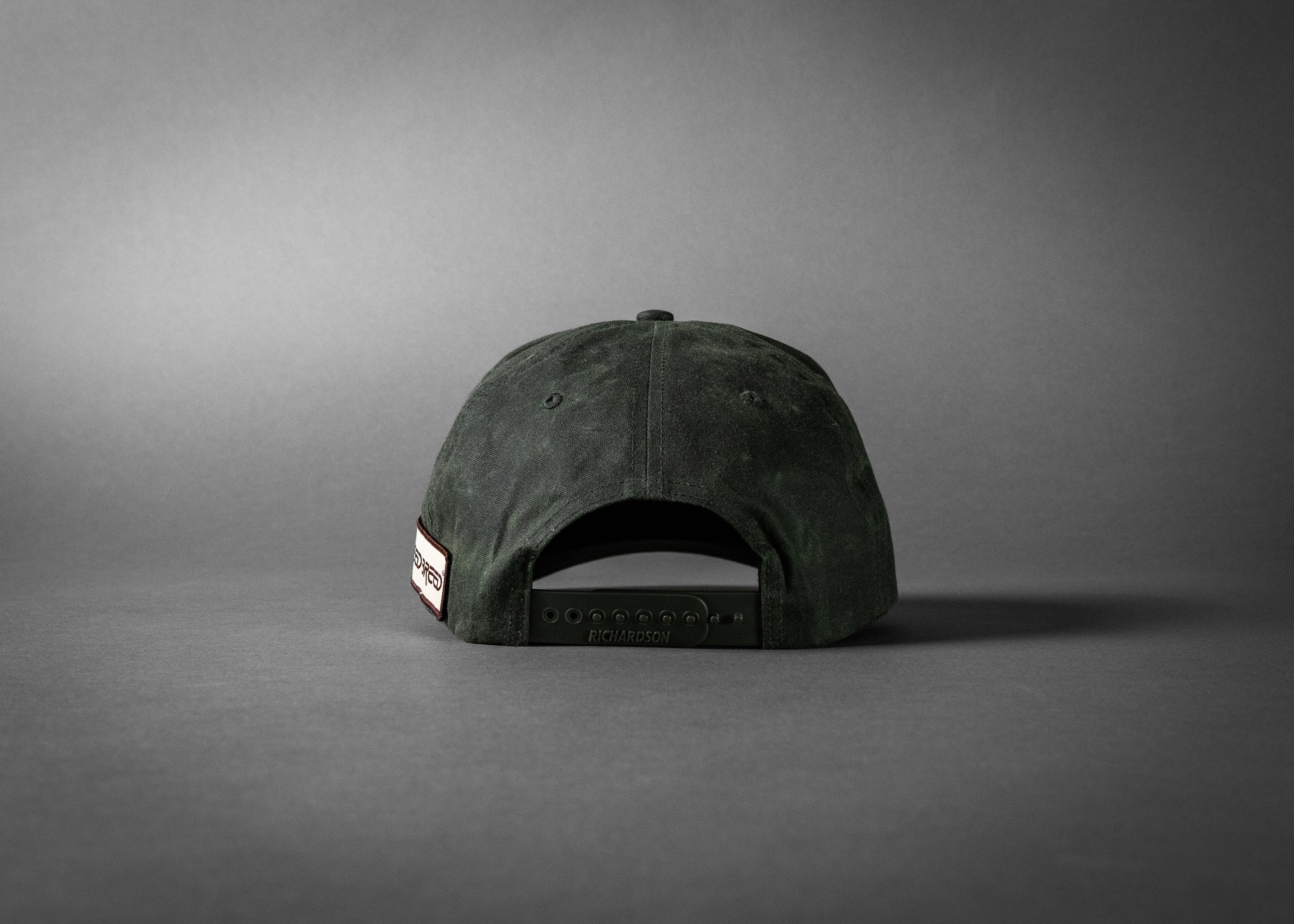 BOOSHWAY (Dark Olive/Silver; Premium 7-Panel Rugged Waxed Cotton Hat)