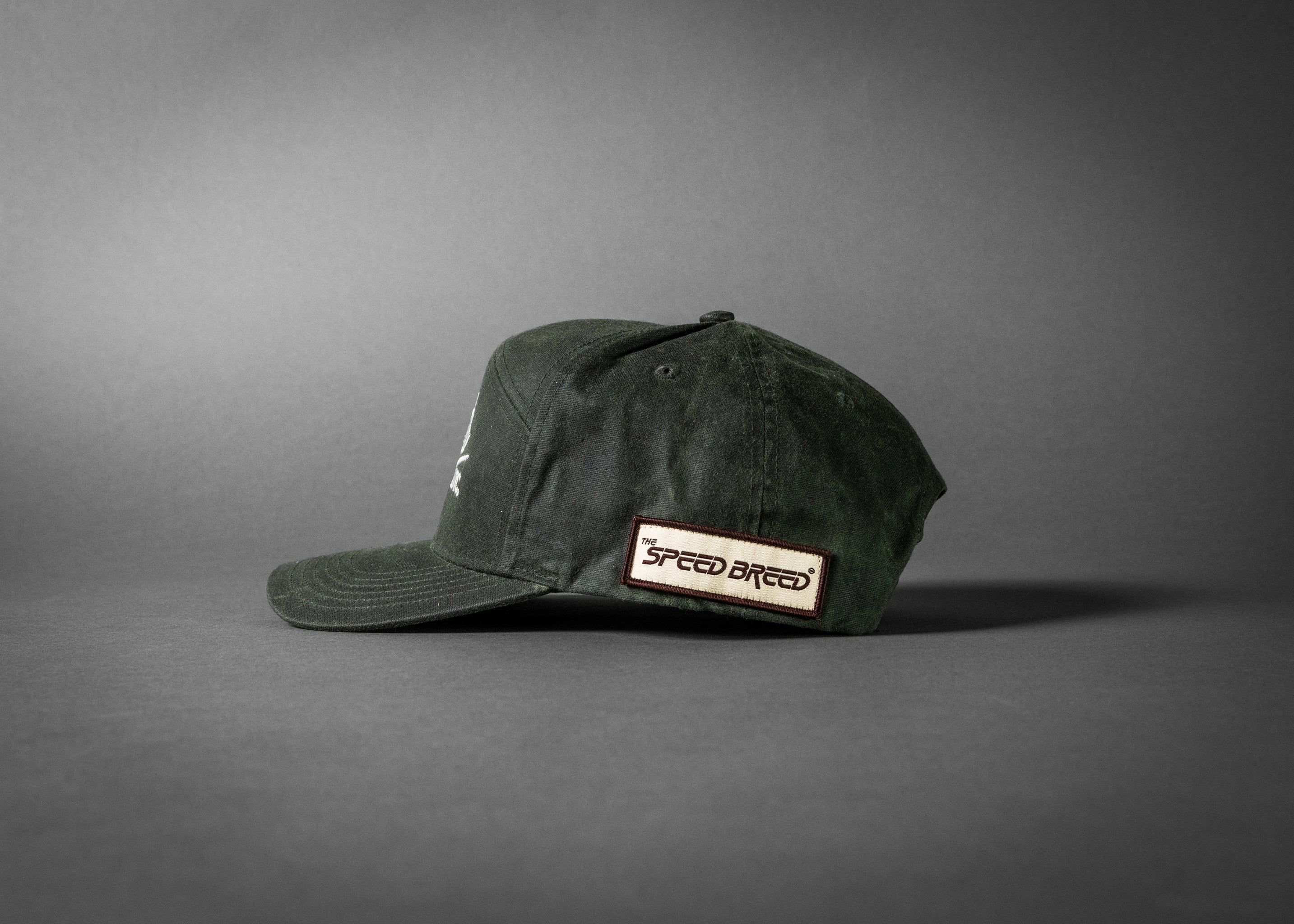 BOOSHWAY (Dark Olive/Silver; Premium 7-Panel Rugged Waxed Cotton Hat)