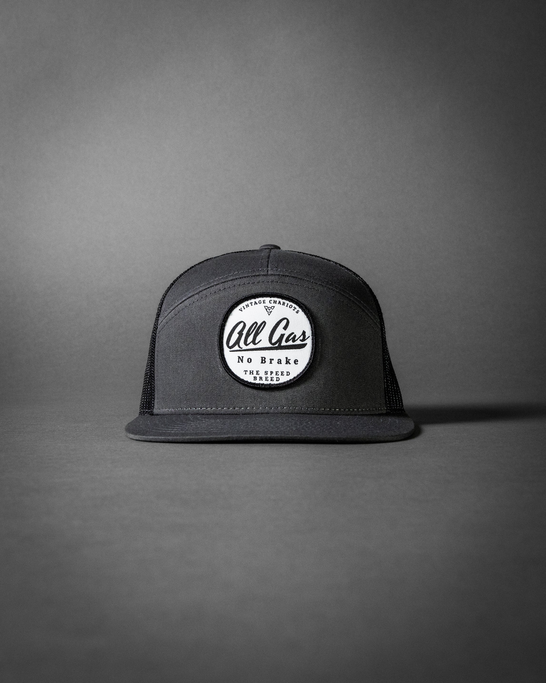 ALL GAS NO BRAKE (Charcoal/Black Premium 7-Panel Trucker Hat)