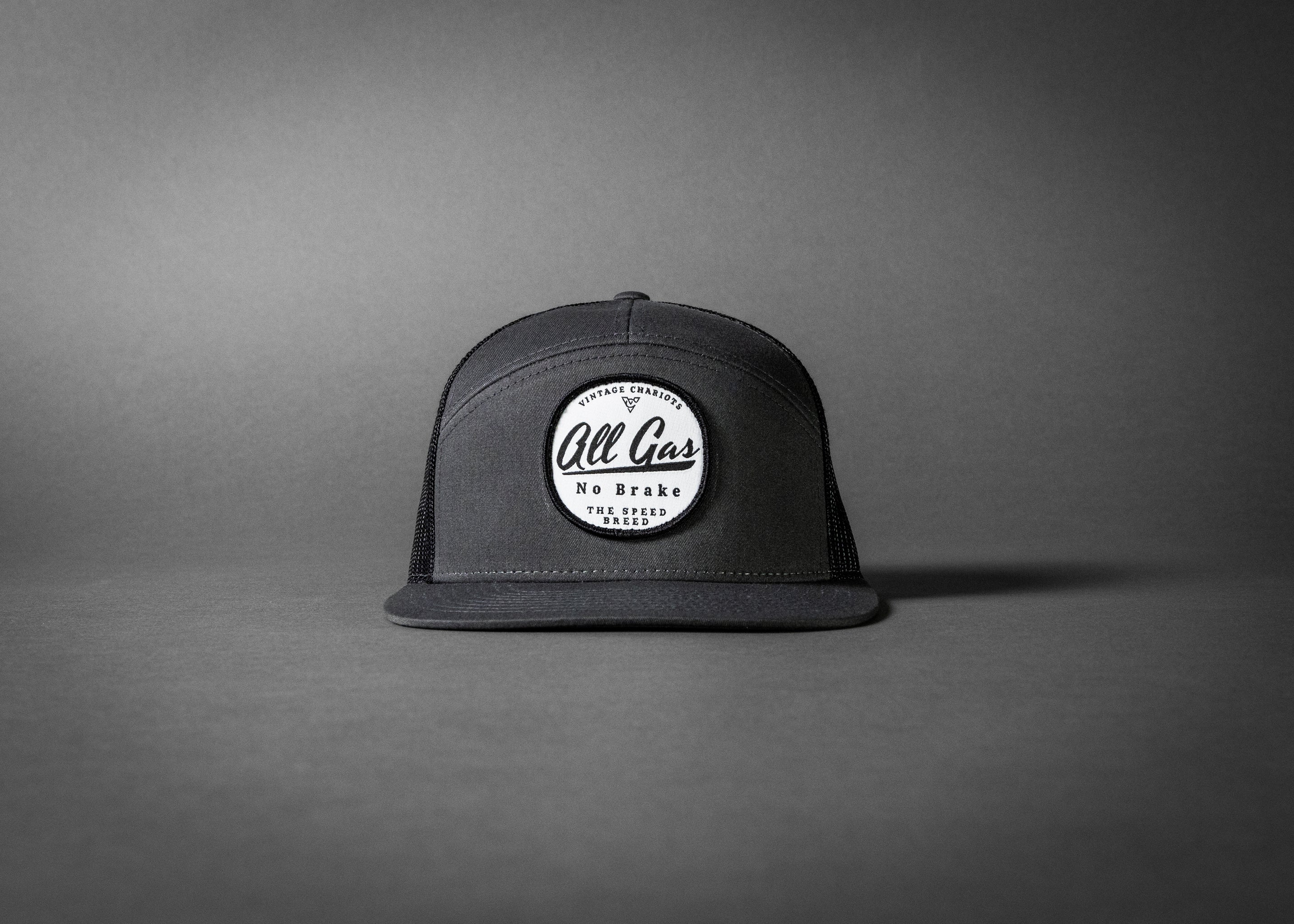 ALL GAS NO BRAKE (Charcoal/Black Premium 7-Panel Trucker Hat)