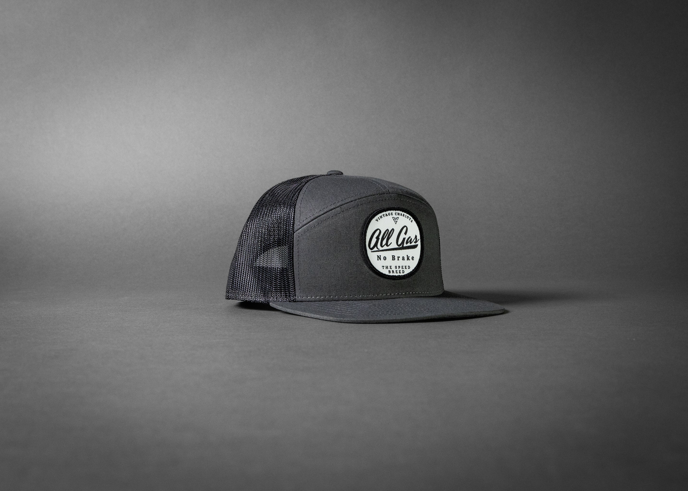 ALL GAS NO BRAKE (Charcoal/Black Premium 7-Panel Trucker Hat)
