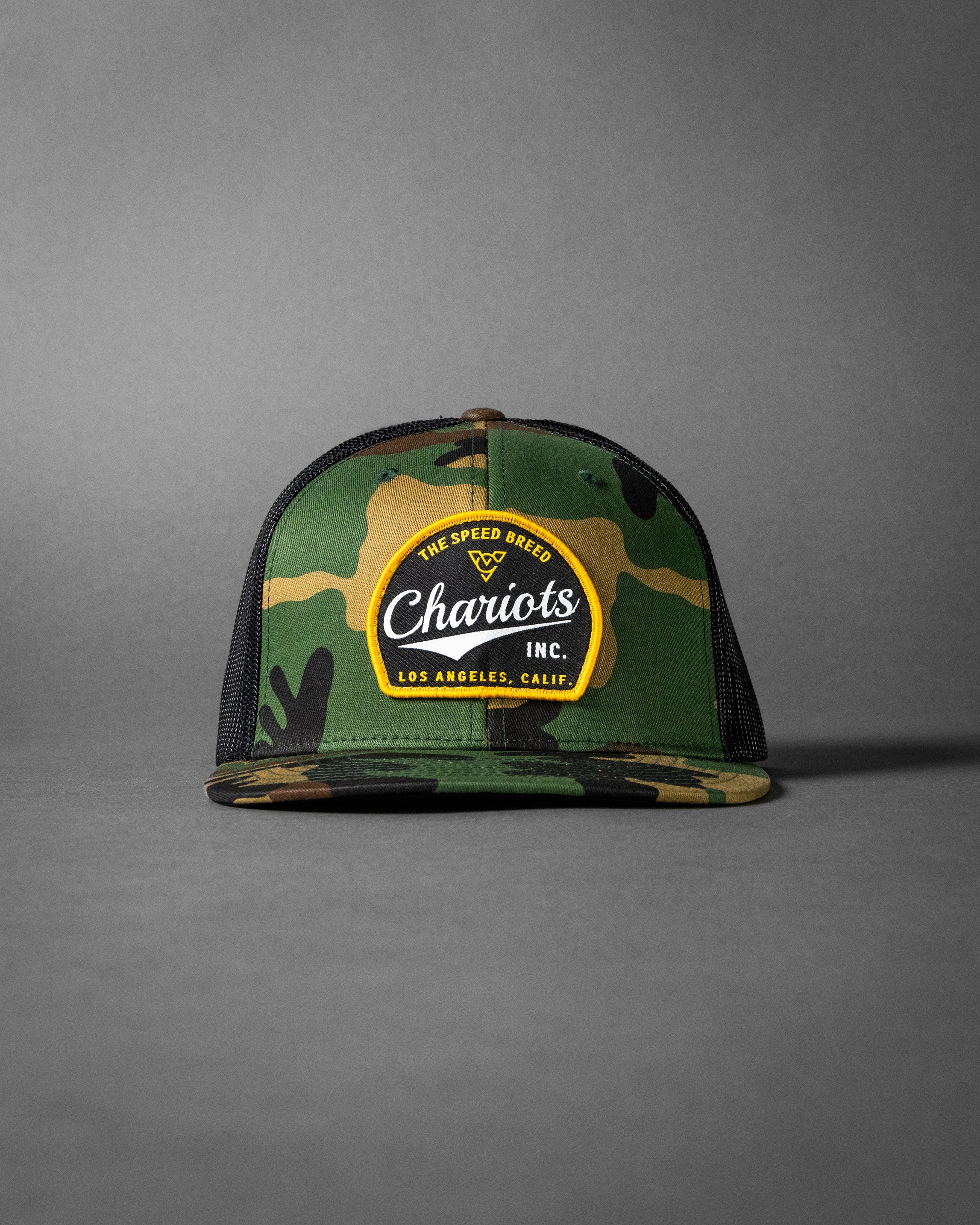 YELLOWJACKET (Green Camo/Black Wool Flat Bill Trucker Hat)