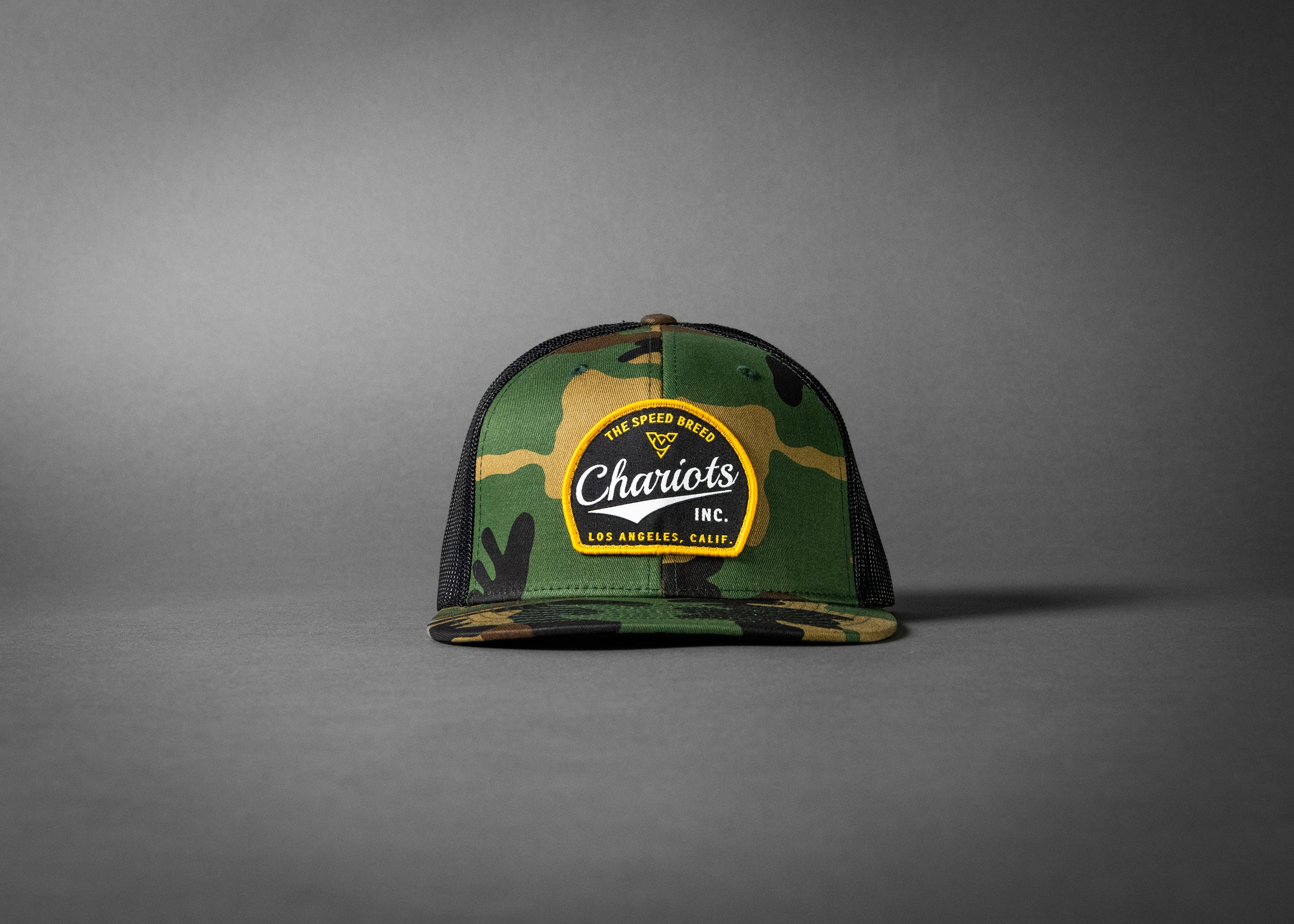 YELLOWJACKET (Green Camo/Black Wool Flat Bill Trucker Hat)