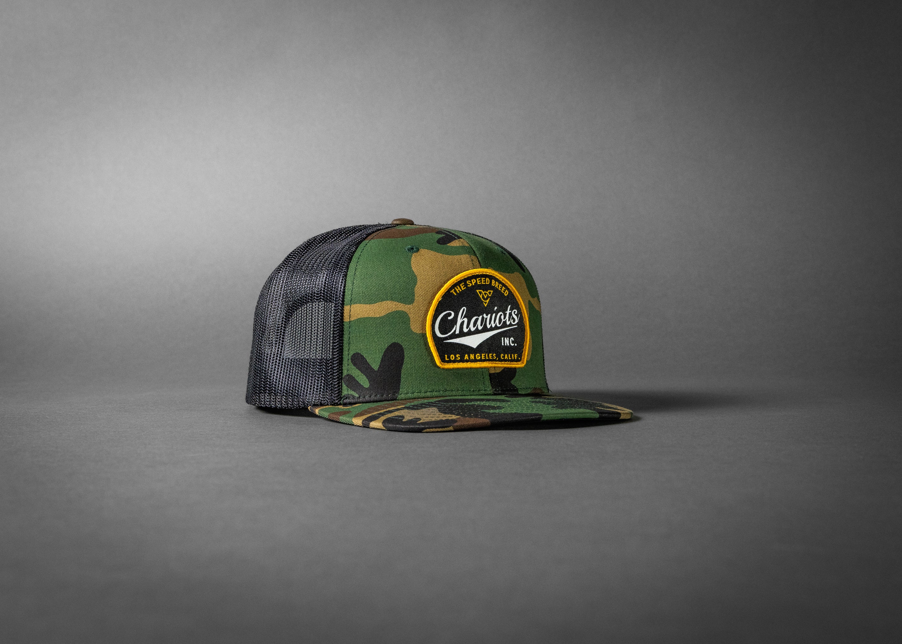 YELLOWJACKET (Green Camo/Black Wool Flat Bill Trucker Hat)
