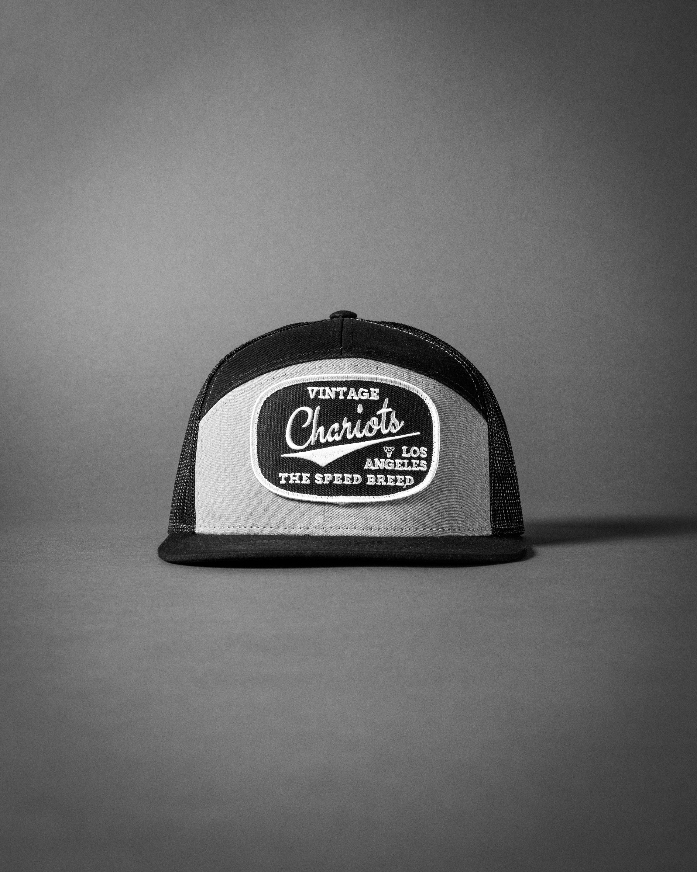 CHARIOTS (Heather Grey/Black Premium 7-Panel Trucker Hat)