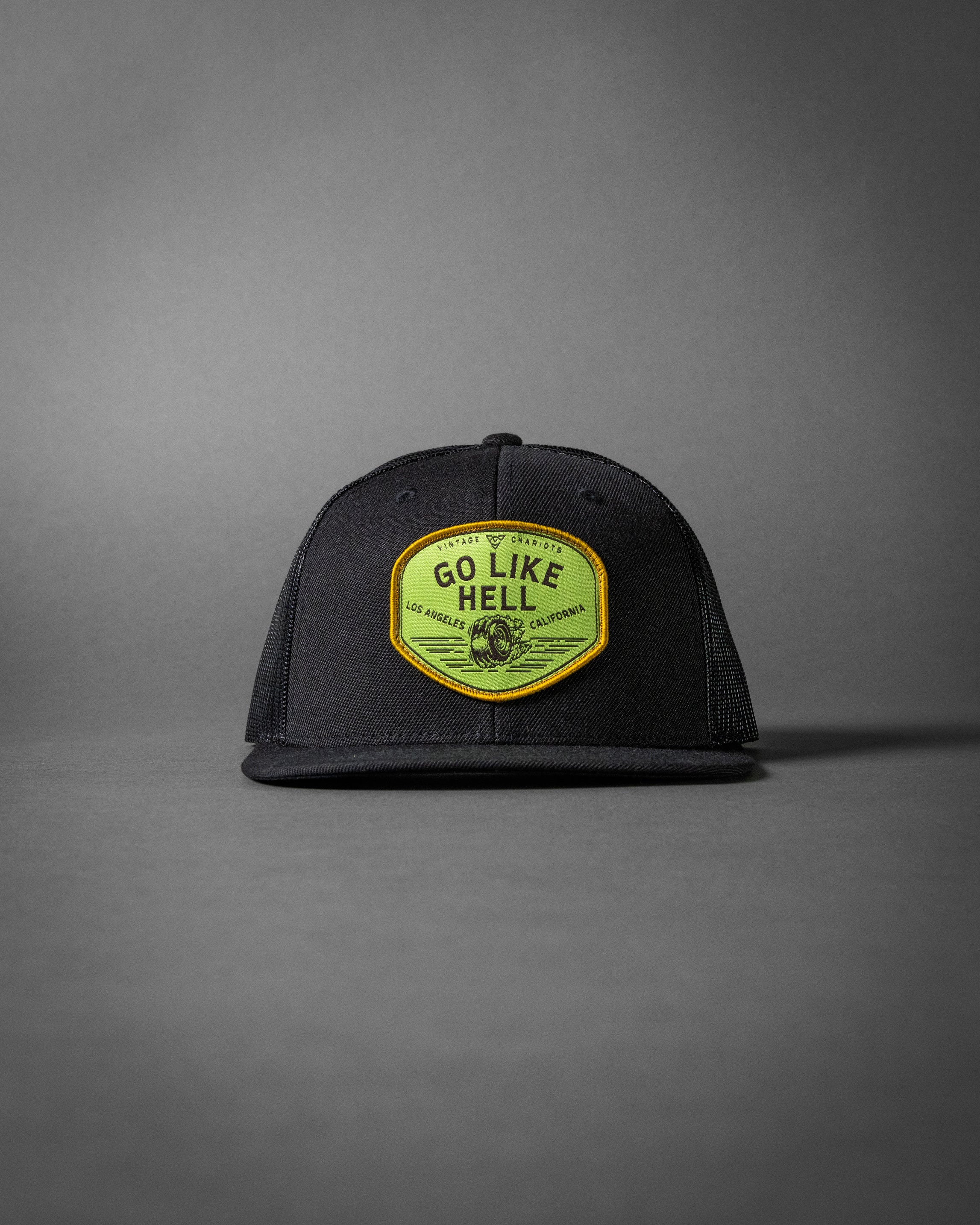 GO LIKE HELL (Black Wool/Black Mesh Flat Bill Trucker Hat)