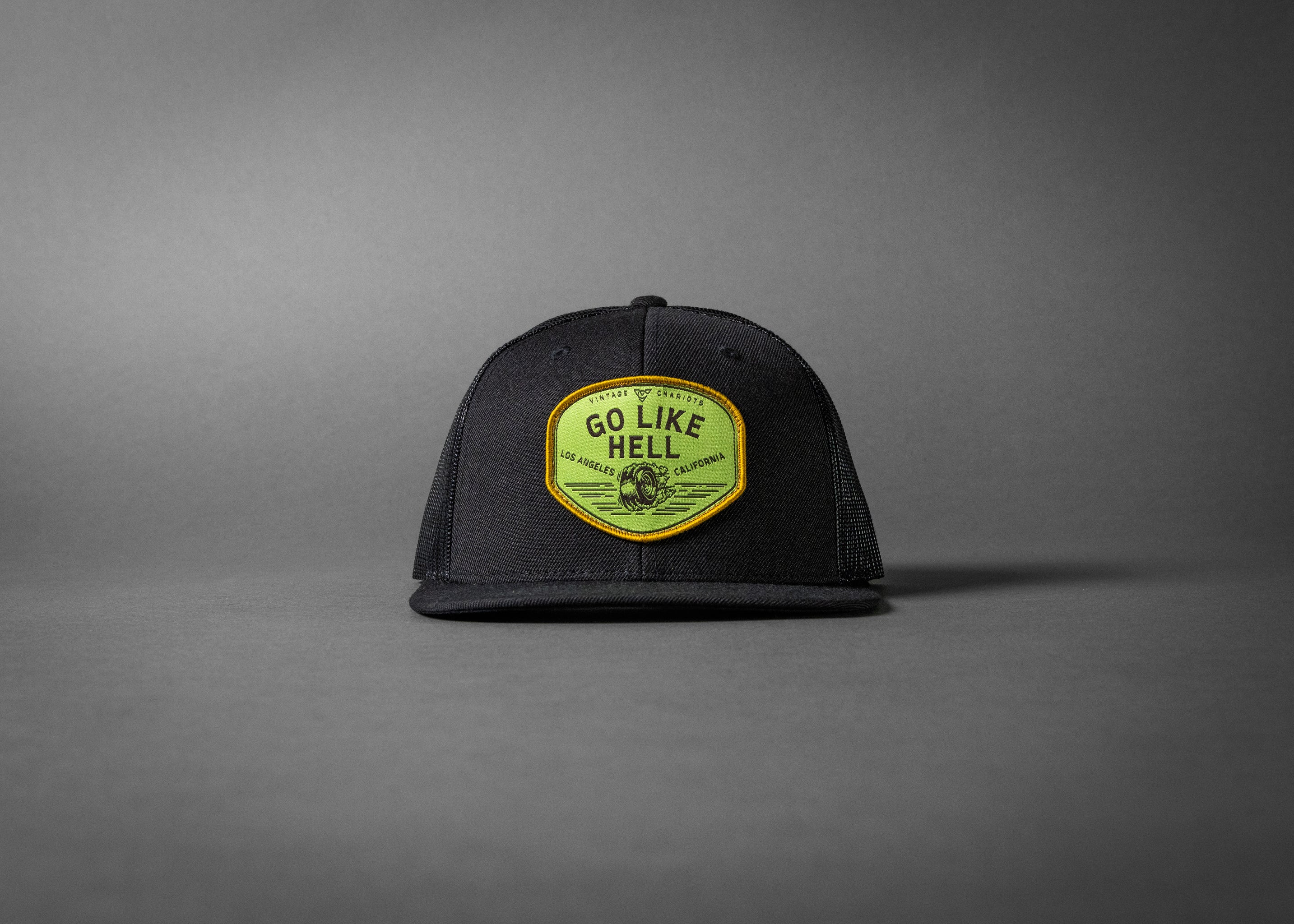 GO LIKE HELL (Black Wool/Black Mesh Flat Bill Trucker Hat)