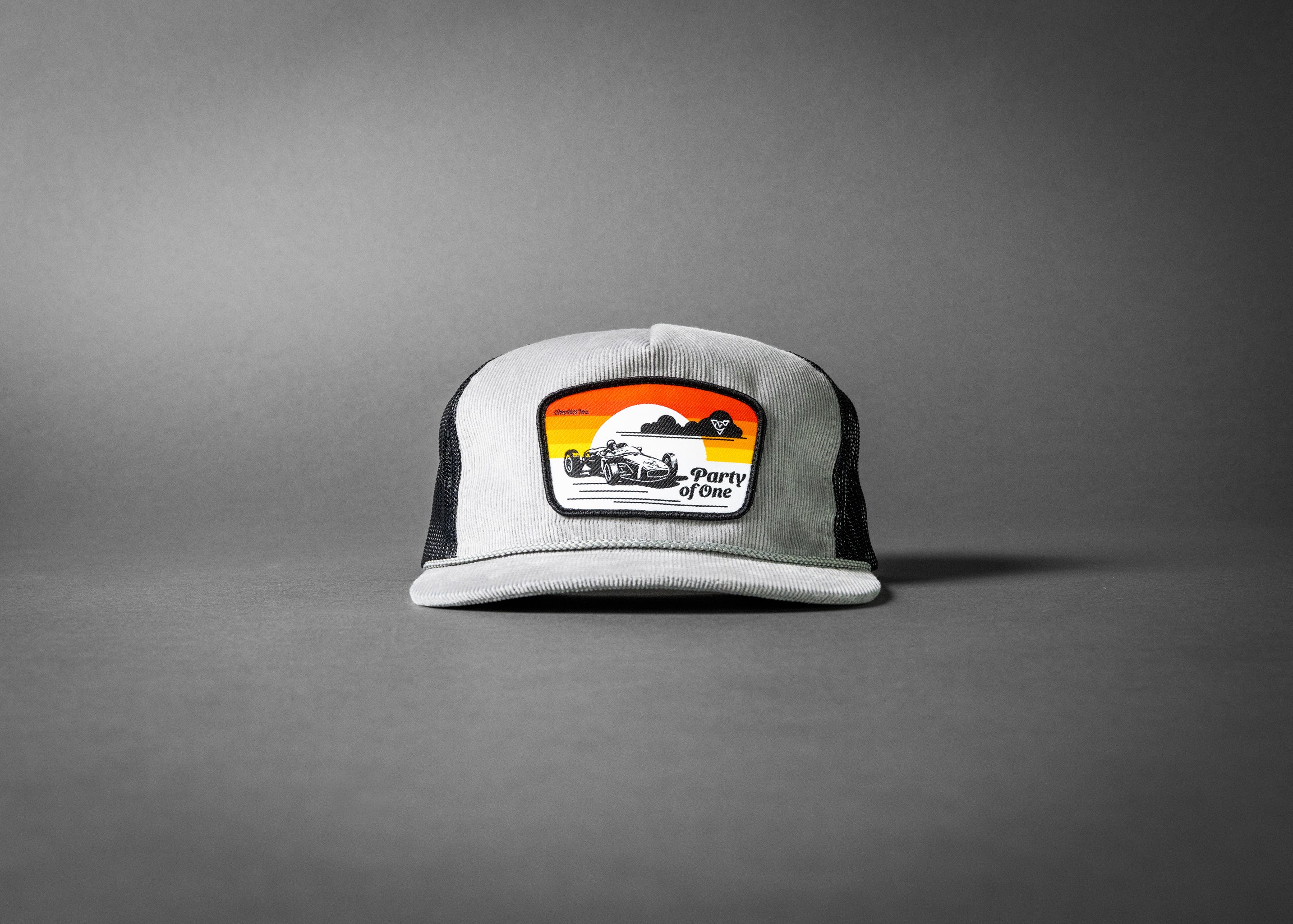 PARTY OF ONE (Light Grey/Black Corduroy Trucker Hat)
