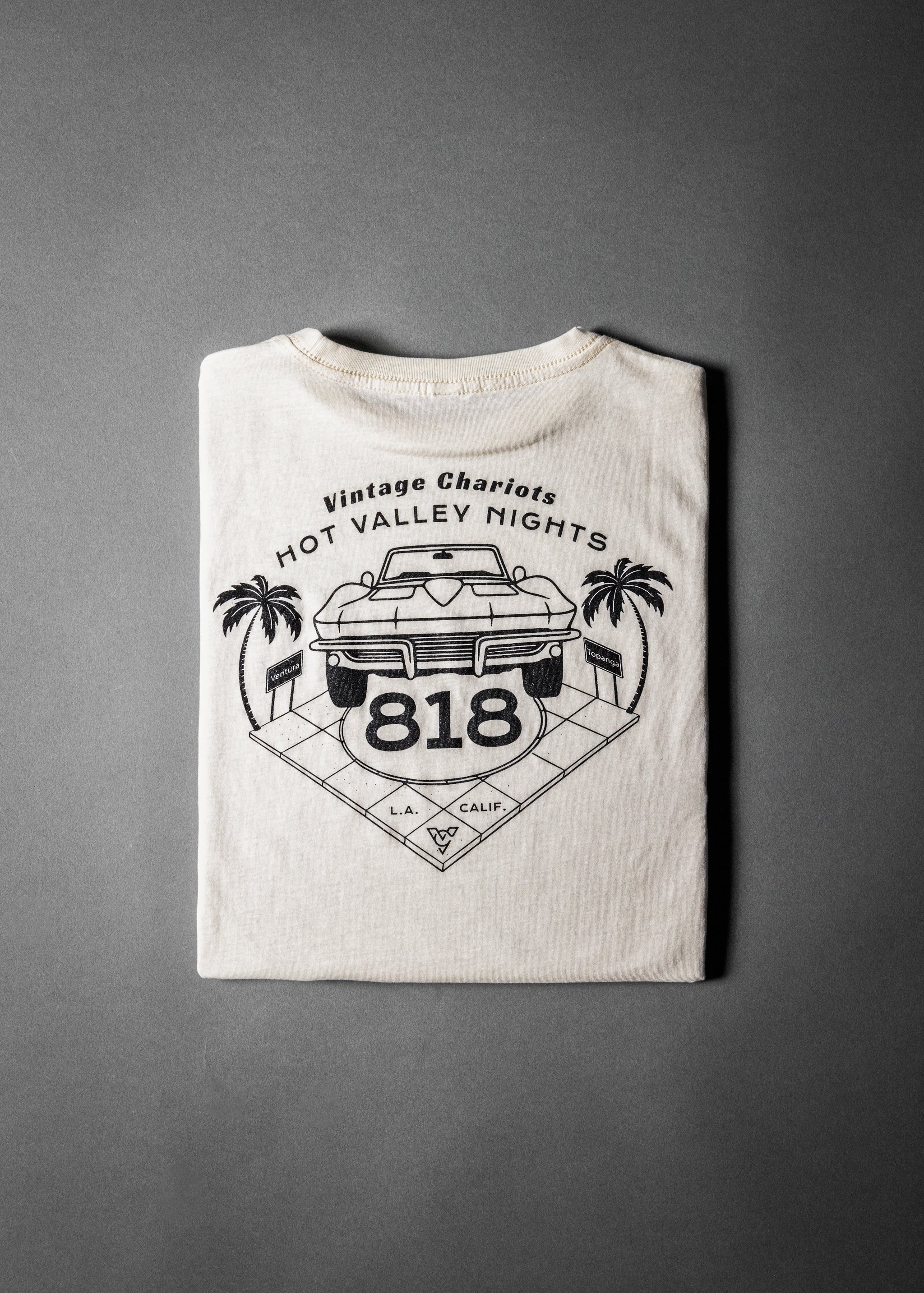 HOT VALLEY NIGHTS TOPANGA 818 WOMENS HIGH WAISTED TEE (Vintage White)