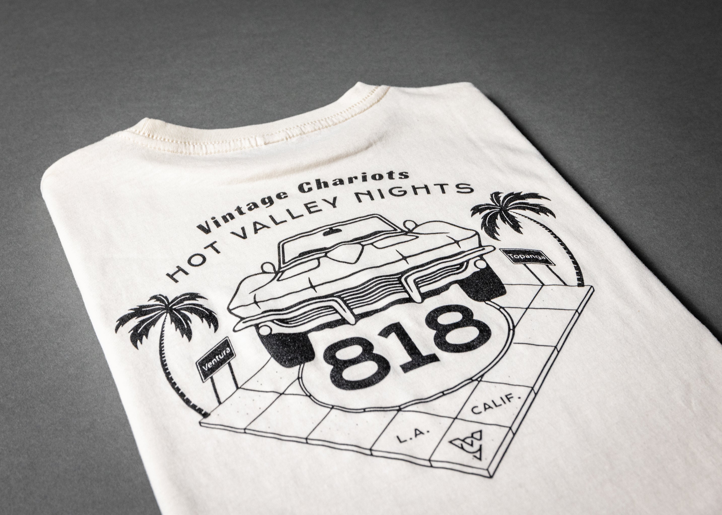 HOT VALLEY NIGHTS TOPANGA 818 WOMENS HIGH WAISTED TEE (Vintage White)