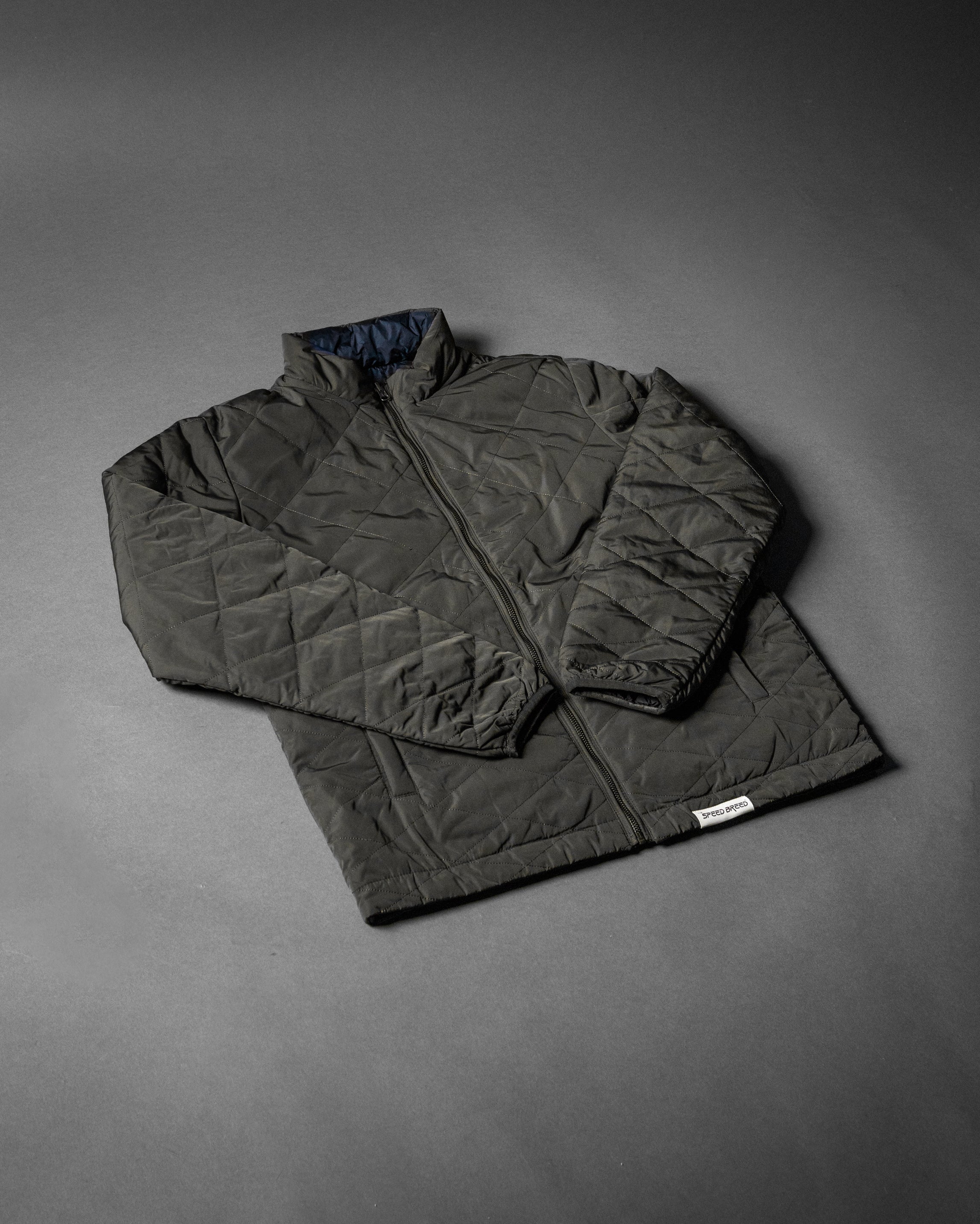 SPEED BREED PREMIUM REVERSIBLE QUILTED PUFFER JACKET (Dark Olive/Navy)