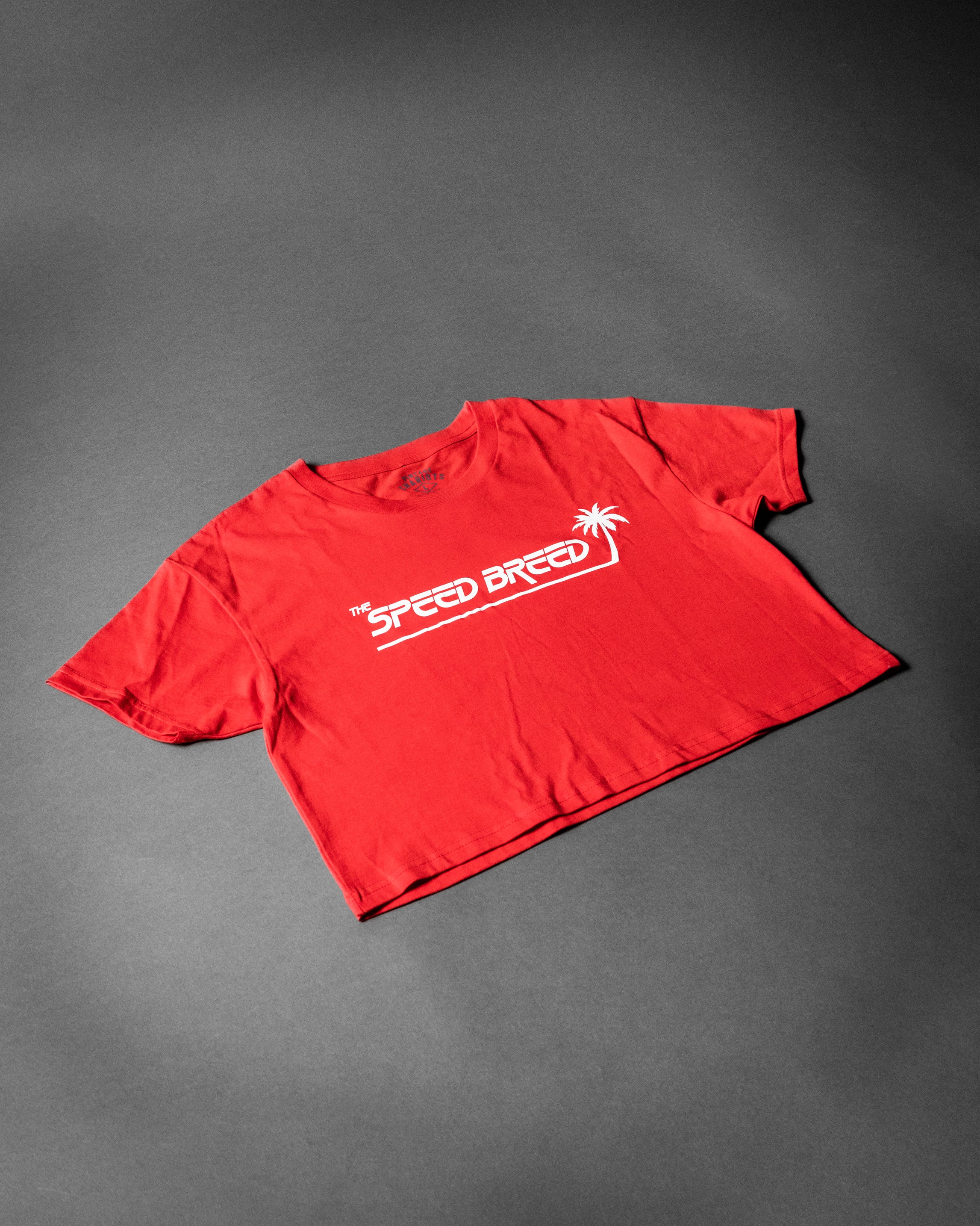 PALM TREE SPEED BREED WOMENS CROP TOP TEE (Team Red)