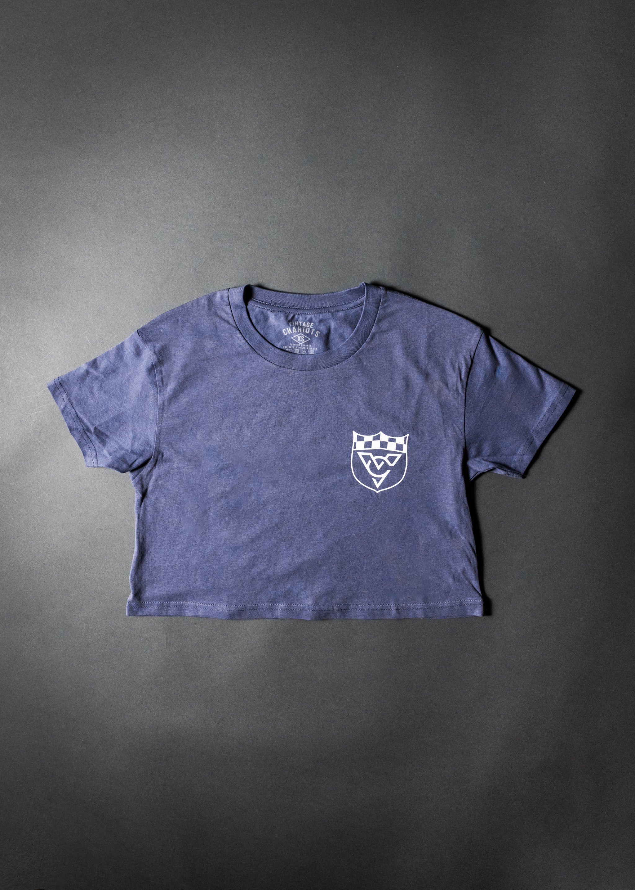 CHECKERED FLAG WOMENS CROP TOP TEE (Blue Haze)