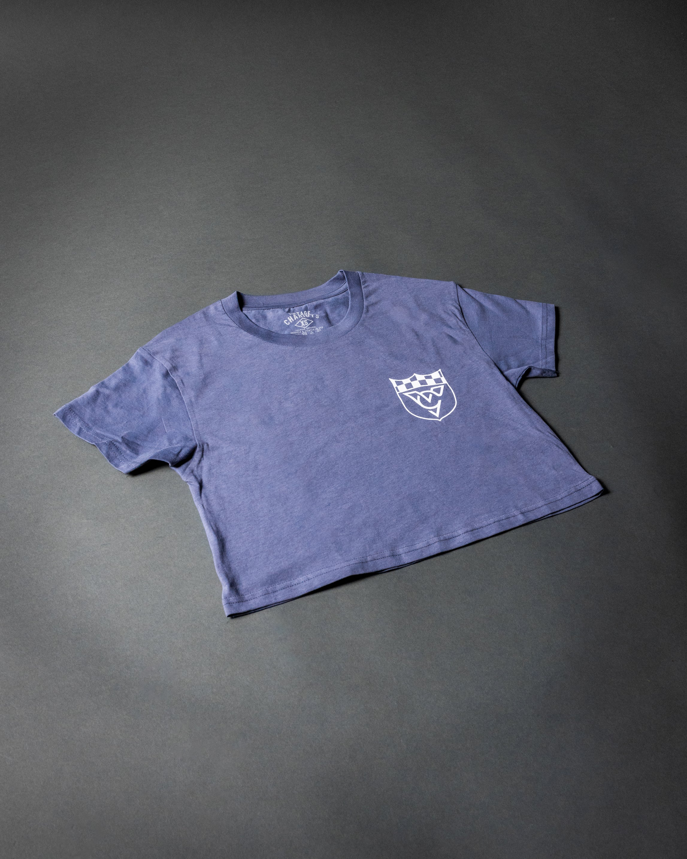 CHECKERED FLAG WOMENS CROP TOP TEE (Blue Haze)