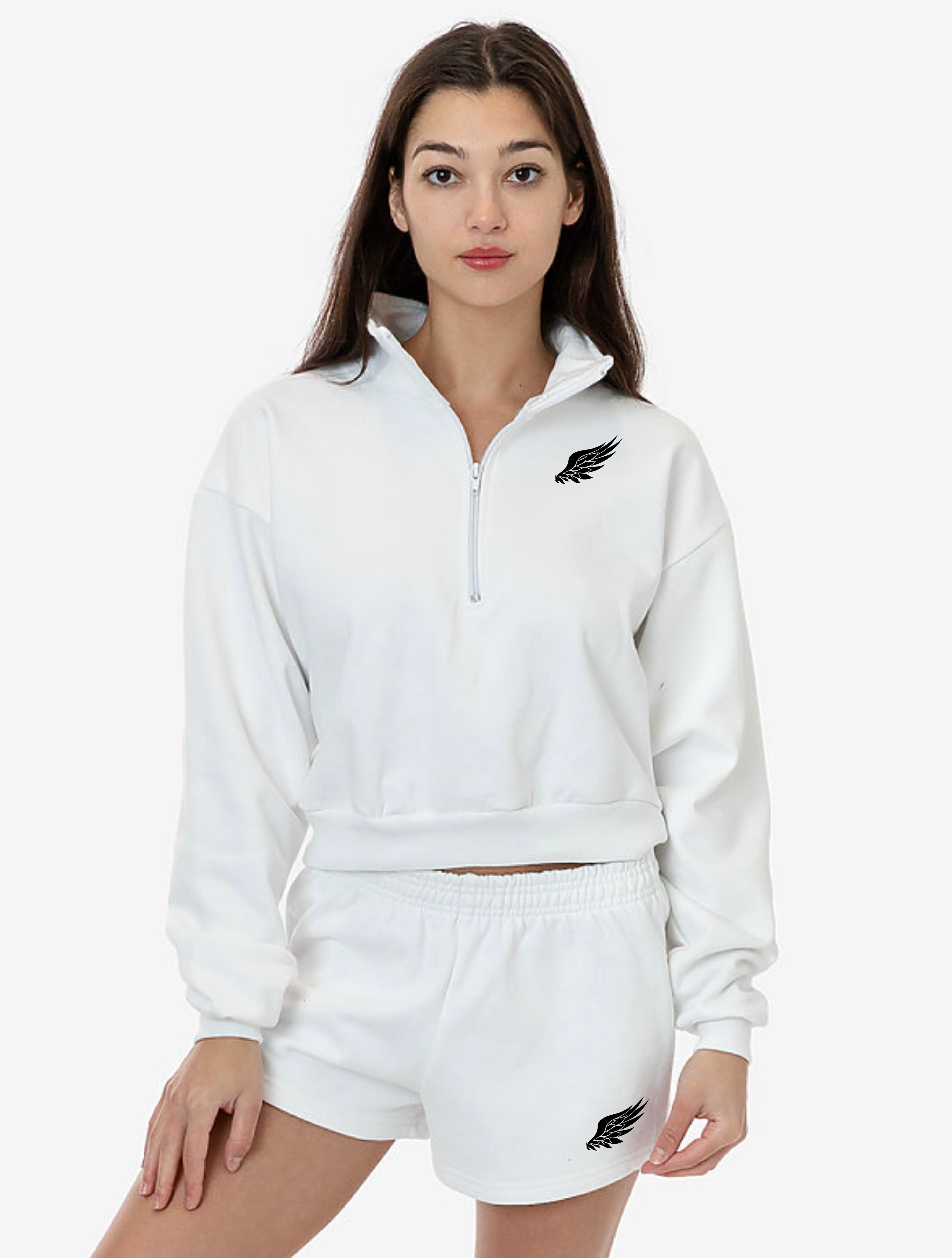 LITTLE BIRD HEAVY FLEECE CROPPED HALF-ZIP PULLOVER (Alpine White)