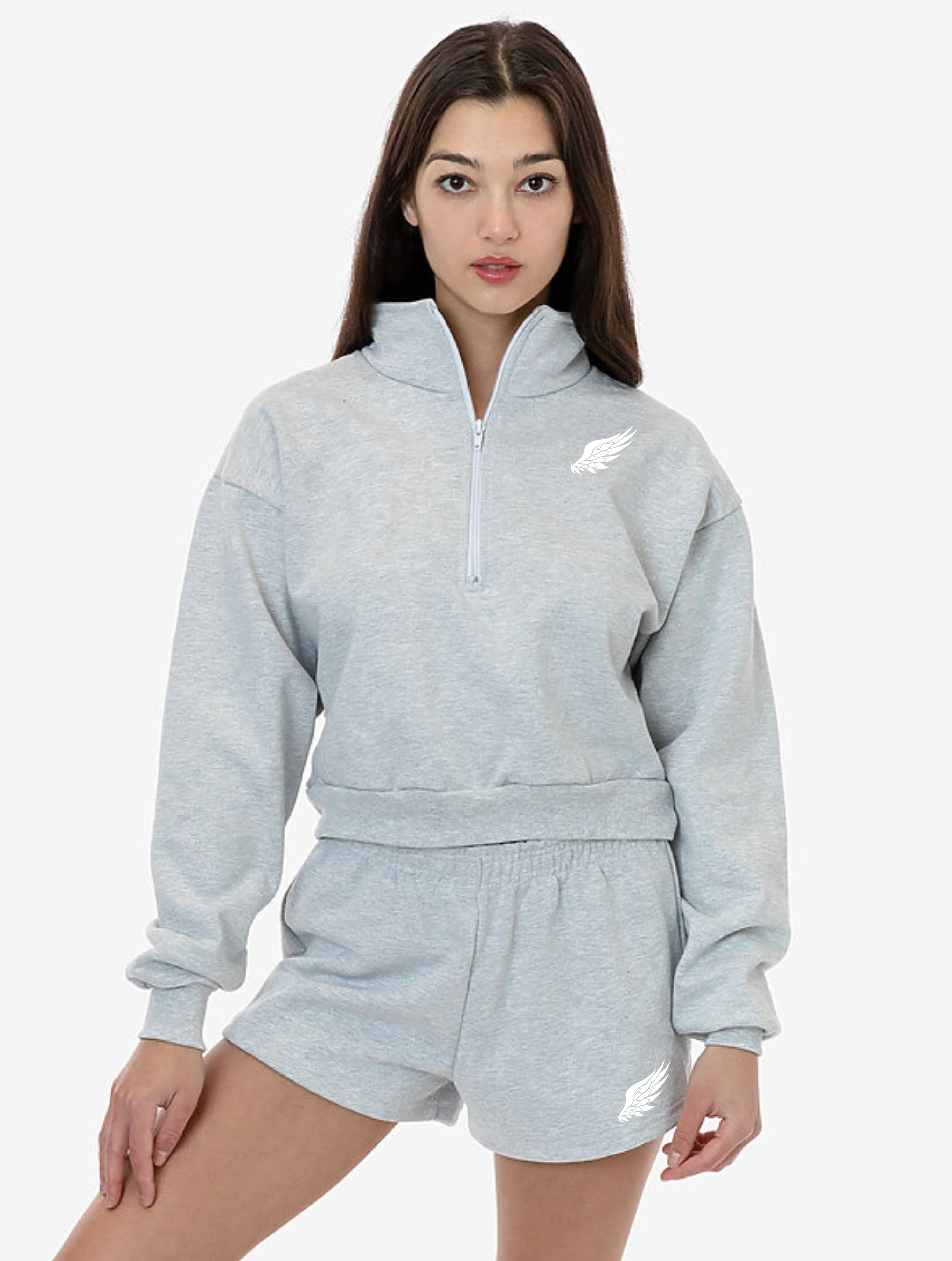 LITTLE BIRD HEAVY FLEECE CROPPED HALF-ZIP PULLOVER (Ash Grey)