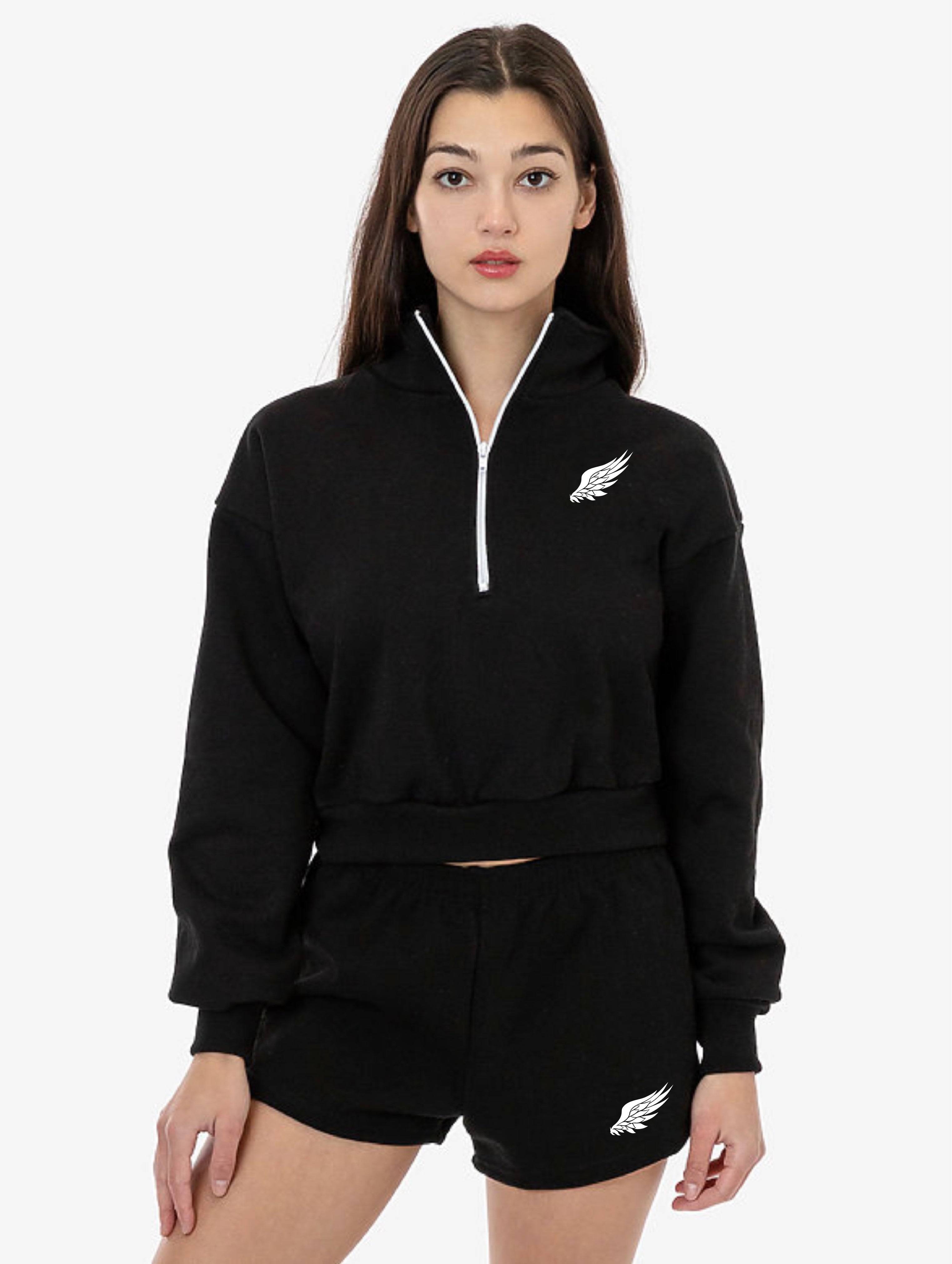 LITTLE BIRD HEAVY FLEECE CROPPED HALF-ZIP PULLOVER (Black)