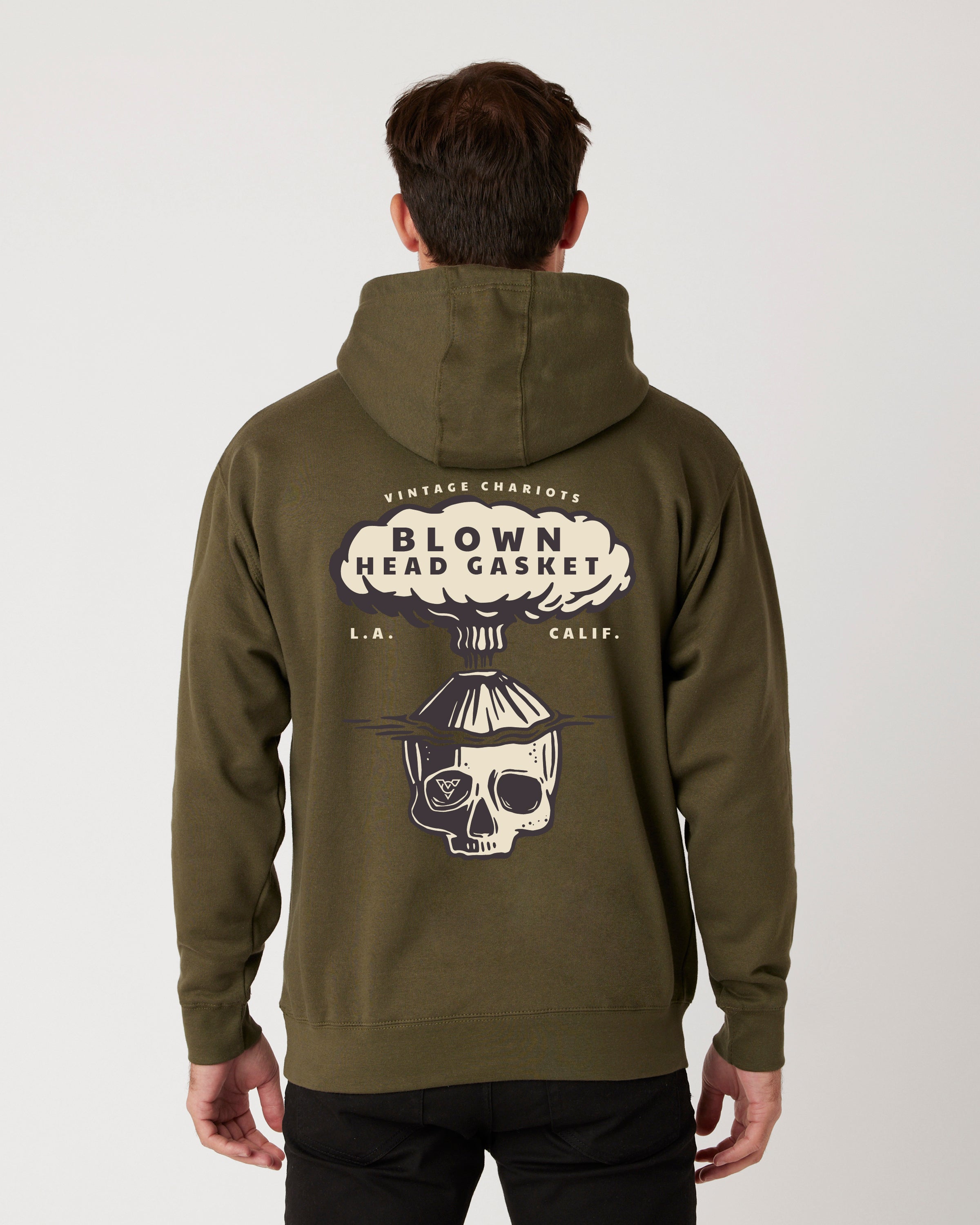 BLOWN HEAD GASKET UNISEX PREMIUM PULLOVER HOODIE (Military Green)