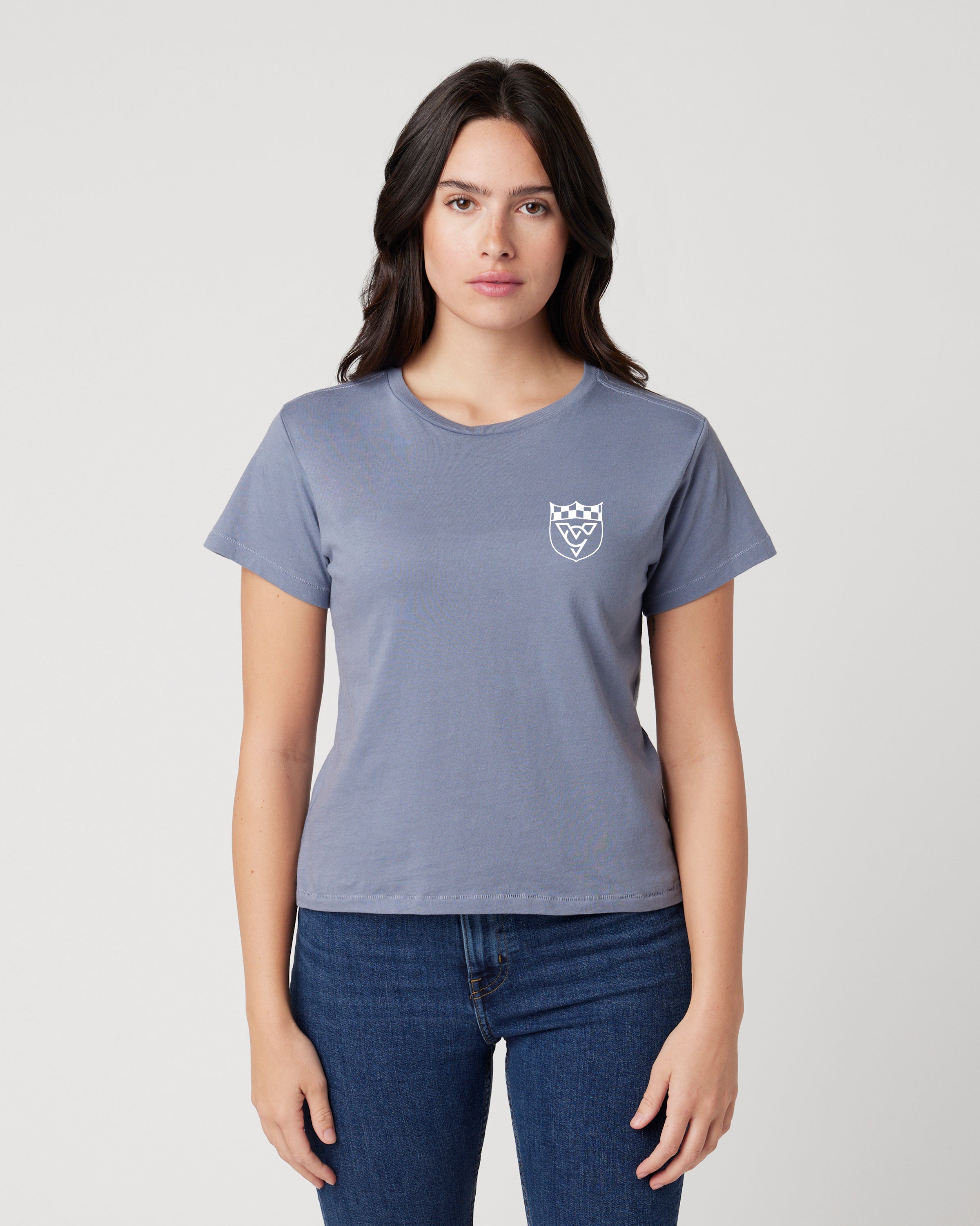 CHECKERED FLAG WOMENS CROP TOP TEE (Blue Haze)
