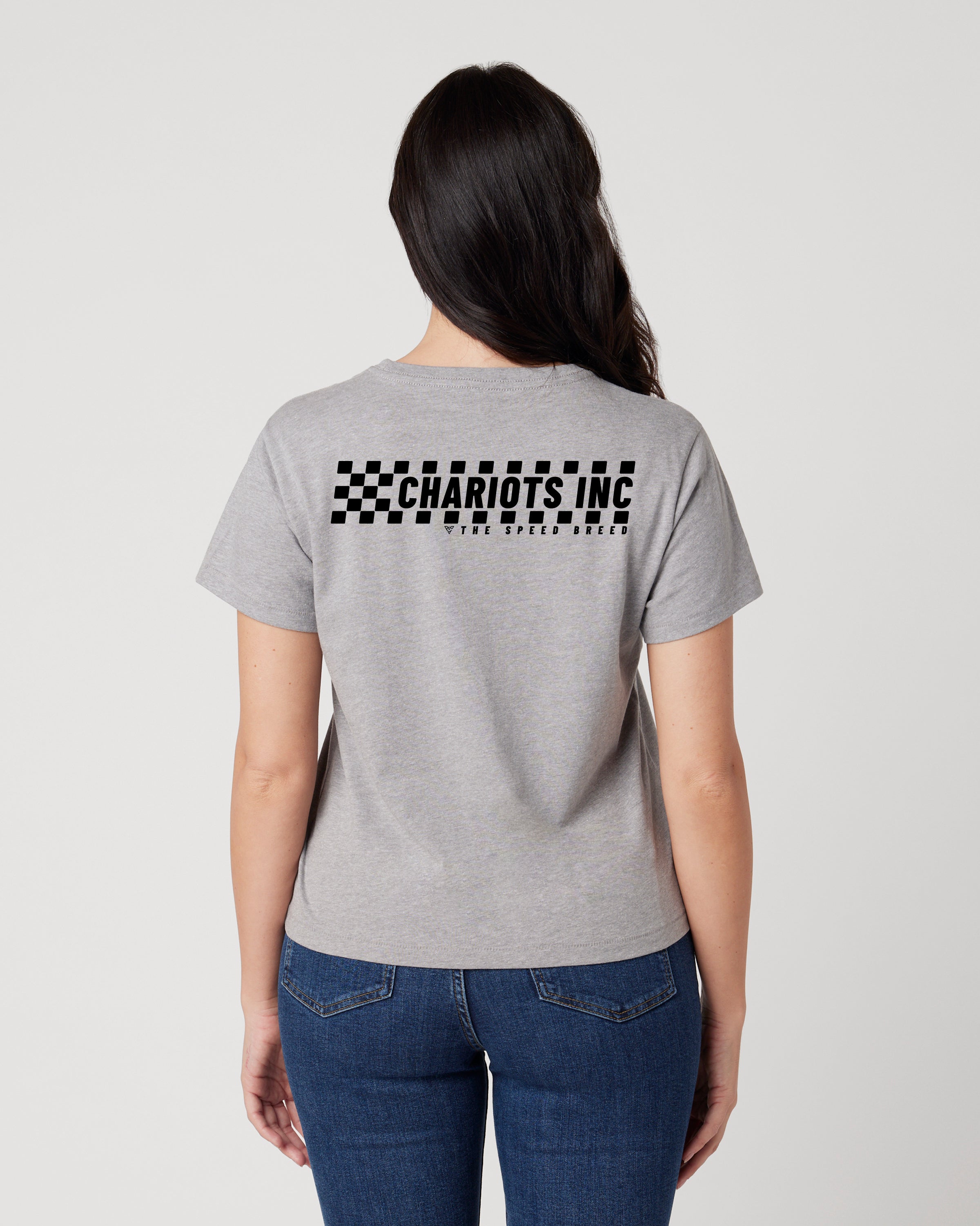 CHECKERED FLAG WOMENS BOYFRIEND TEE (Carbon Grey)