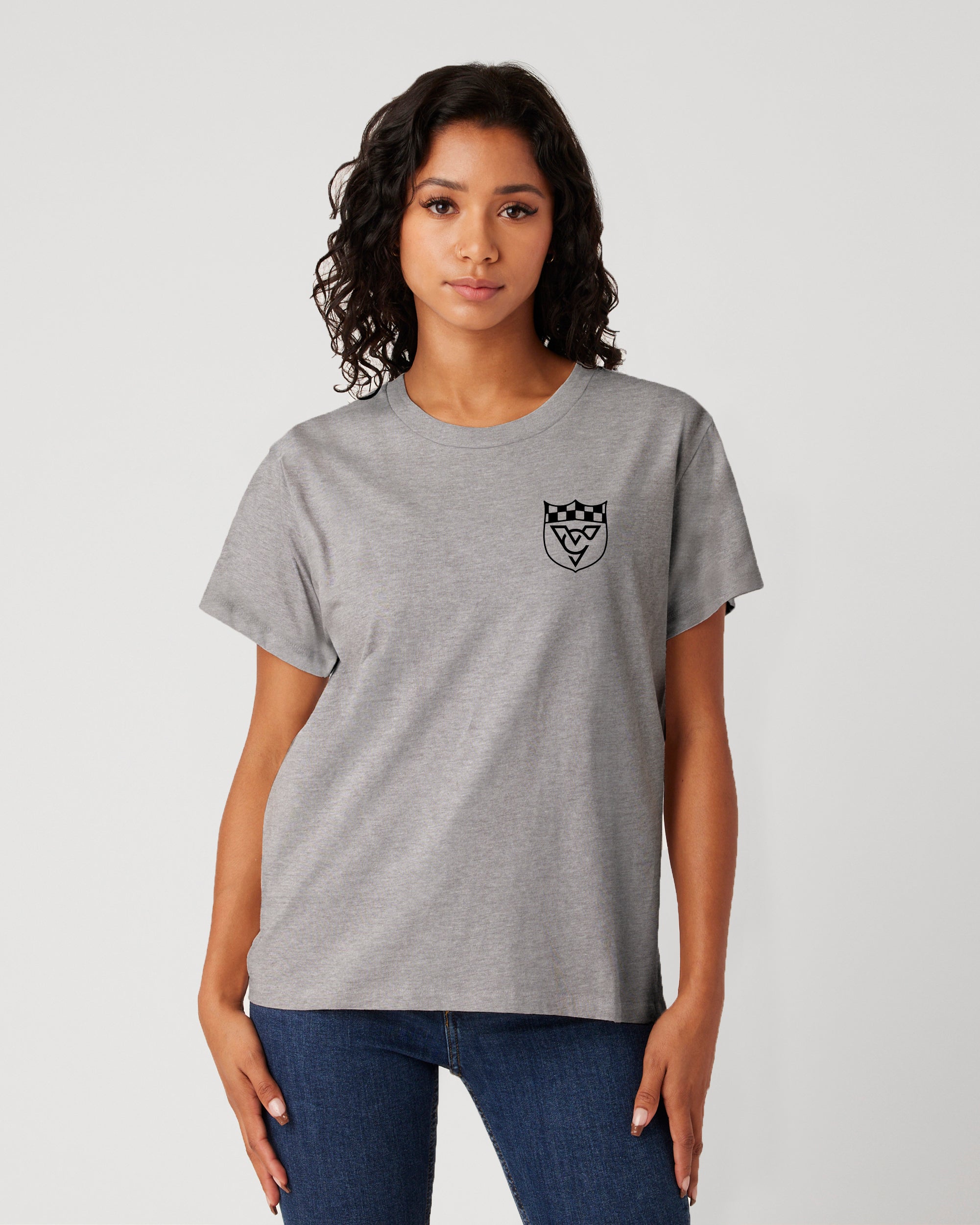 CHECKERED FLAG WOMENS BOYFRIEND TEE (Carbon Grey)