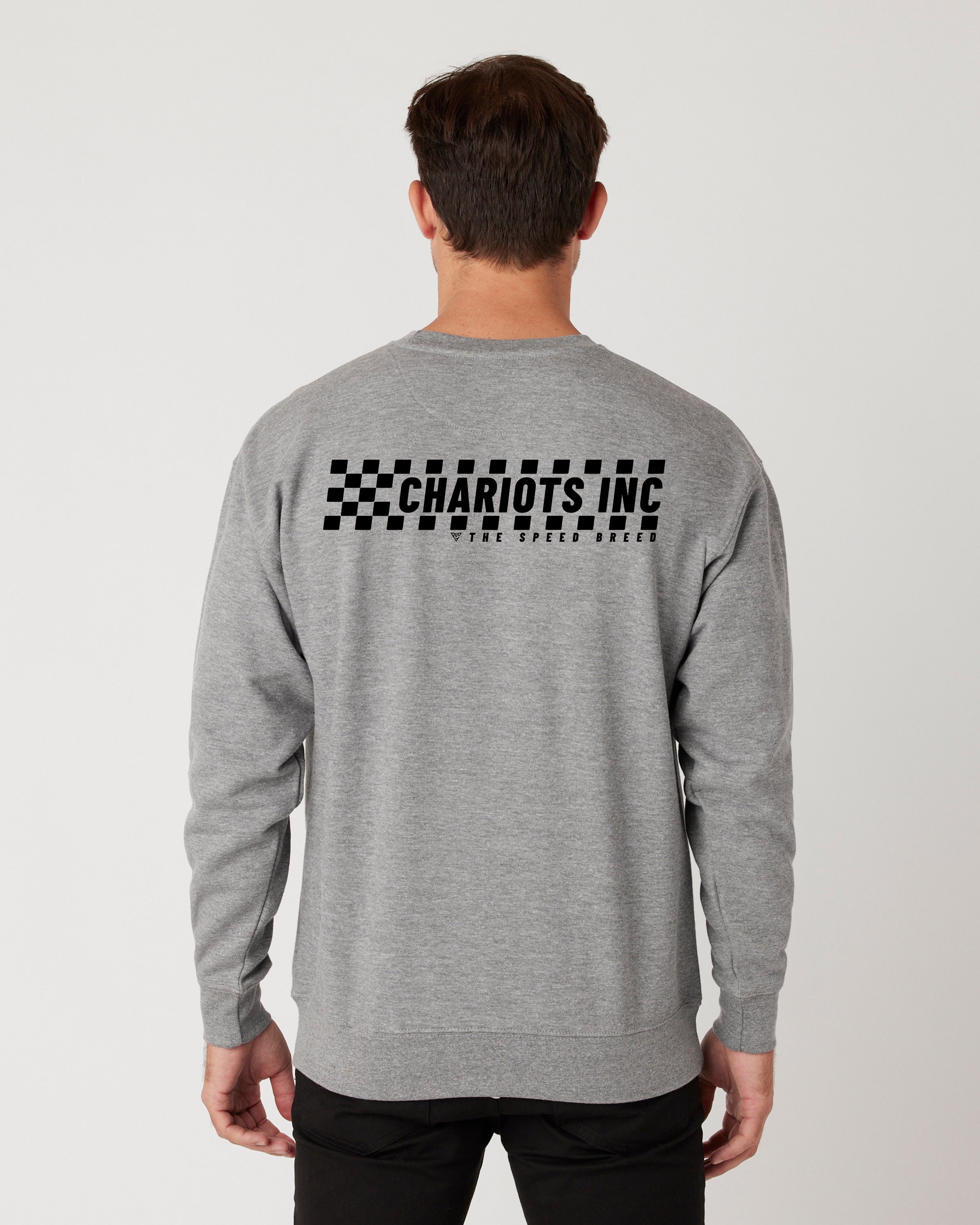 CHECKERED FLAG UNISEX PREMIUM CREW NECK SWEATSHIRT (Carbon Grey)