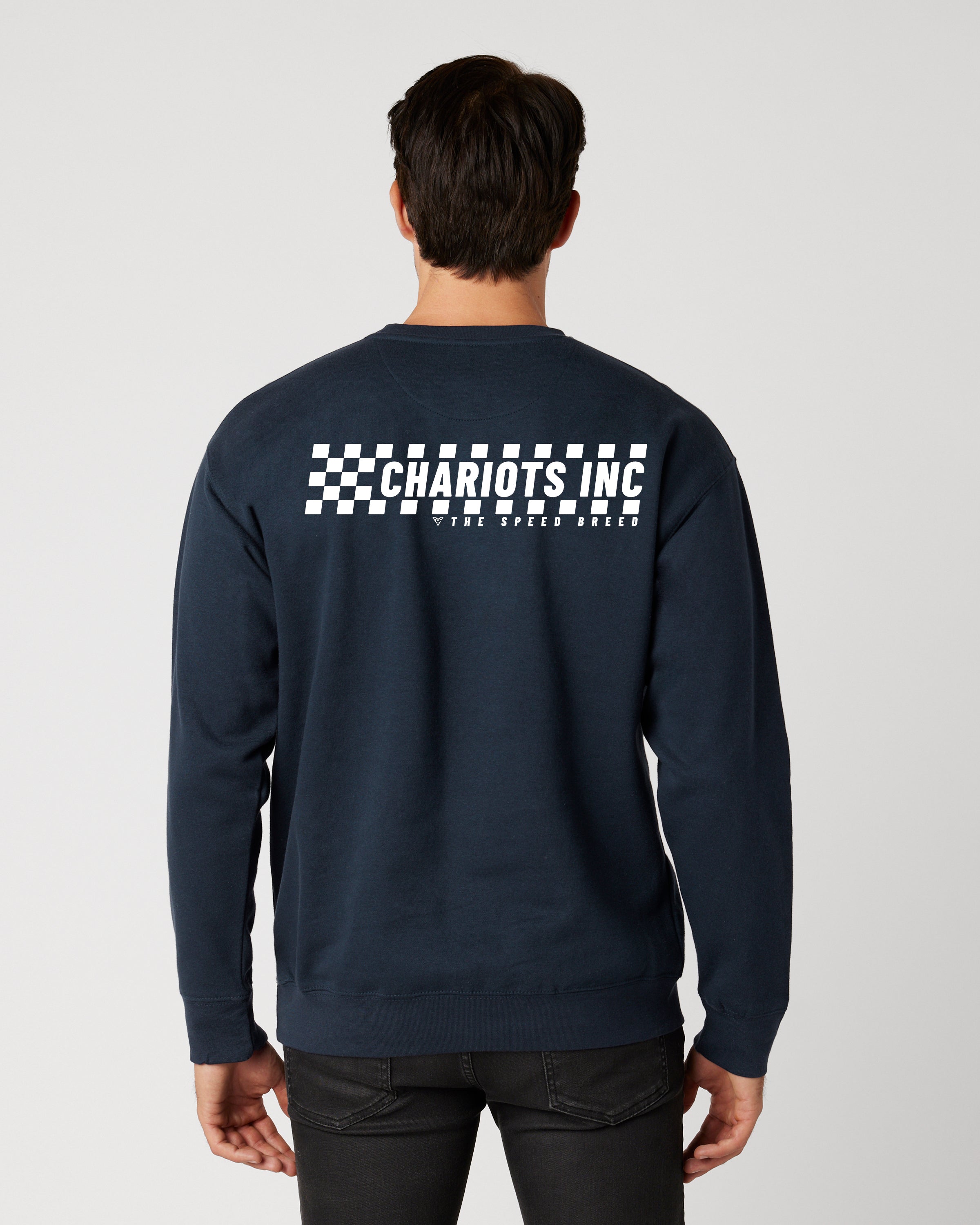 CHECKERED FLAG UNISEX PREMIUM CREW NECK SWEATSHIRT (Navy Blazer)