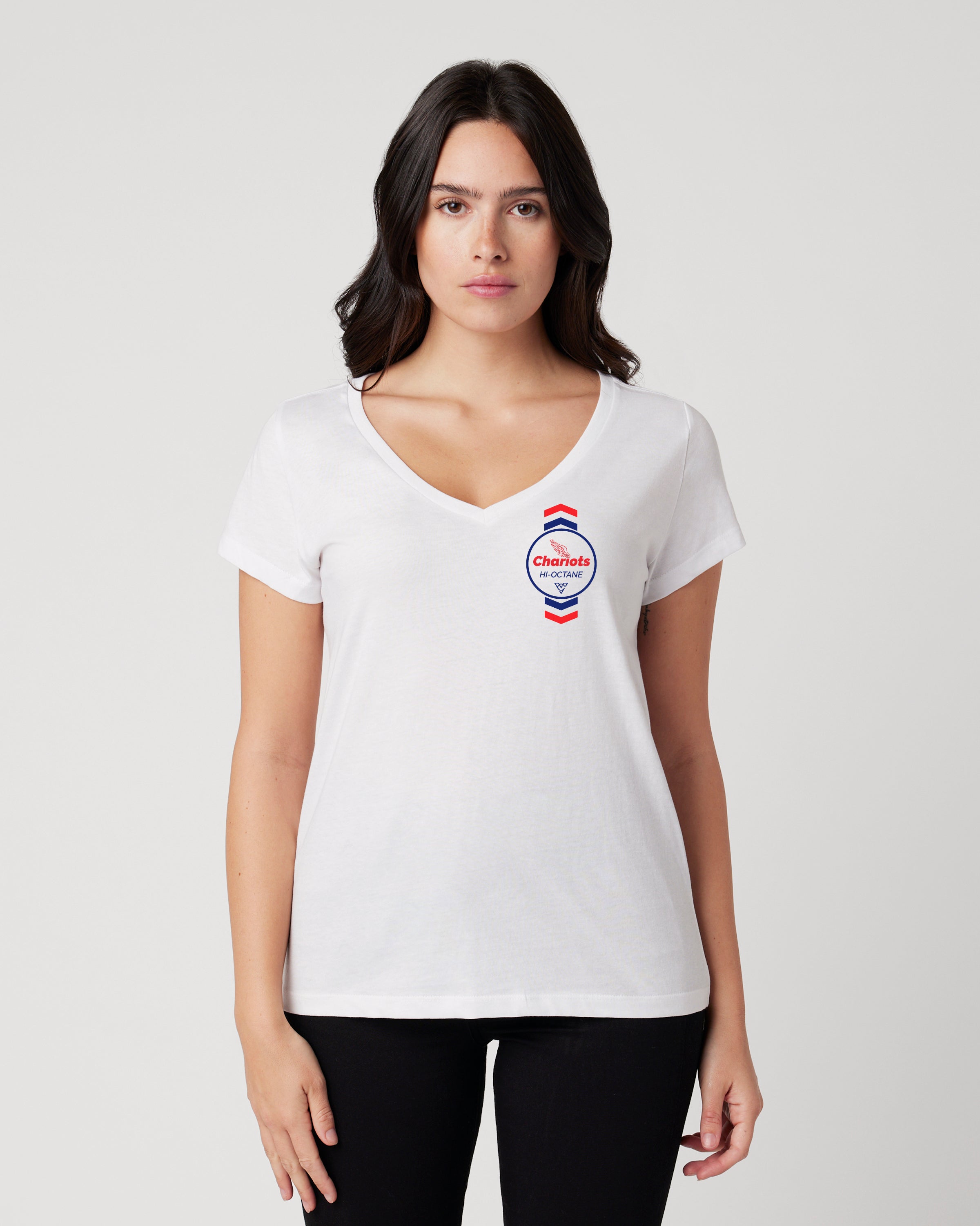 CHEVRON HI OCTANE WOMENS V-NECK TEE (White)