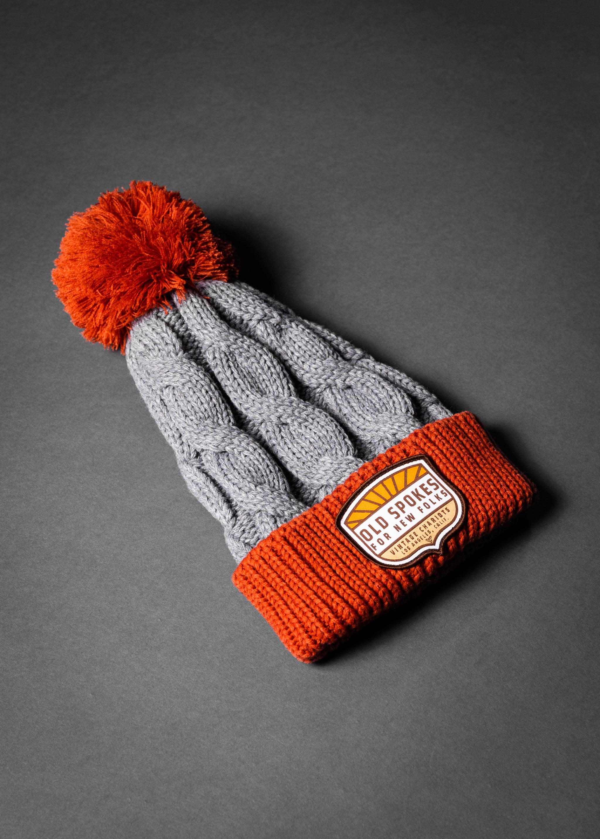 OLD SPOKES CHUNK TWIST KNIT BEANIE (Heather Grey/Rust)