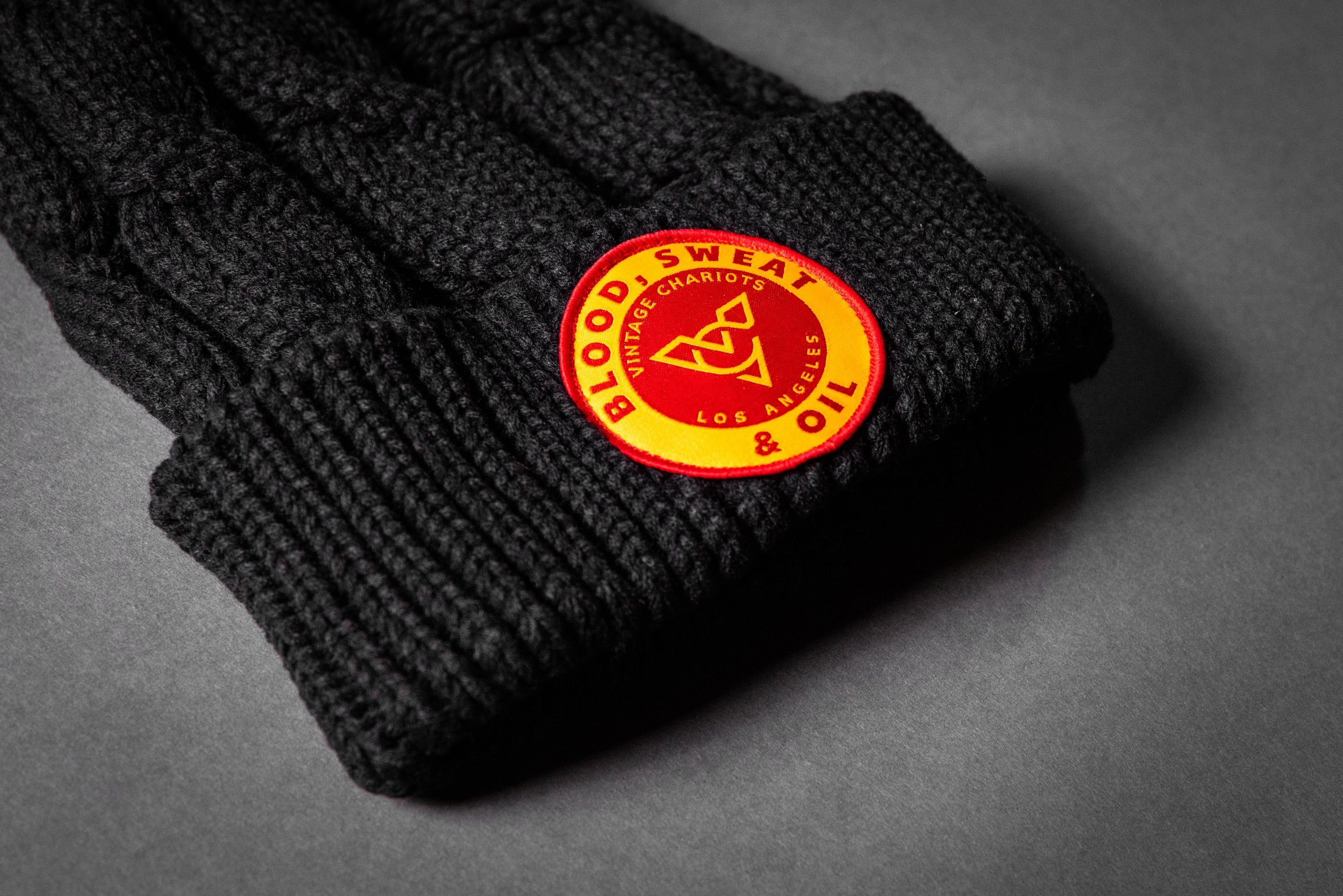 BLOOD SWEAT & OIL CHUNK TWIST KNIT BEANIE (Black)