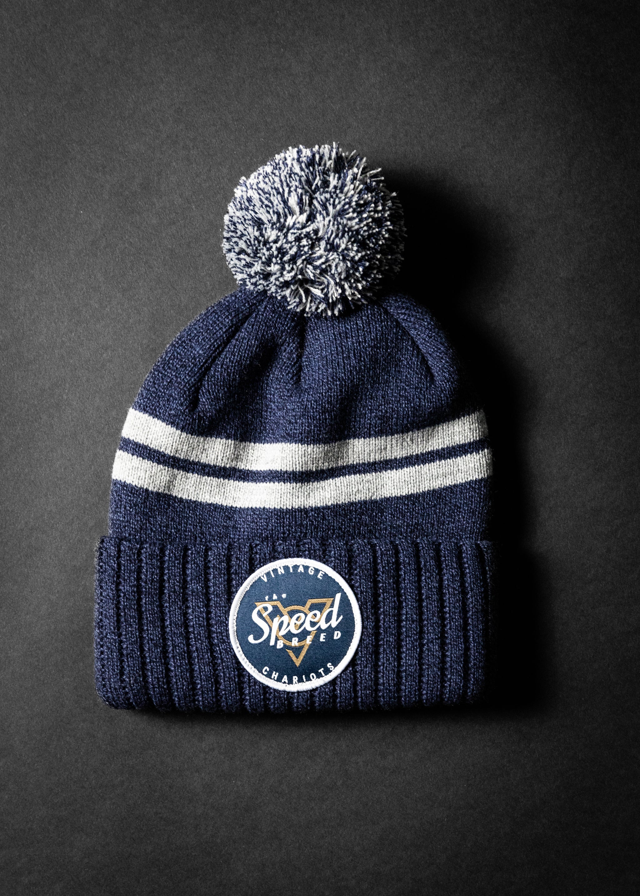 BLUE CIRCLE SPEED BREED SHORT POM BEANIE (Heather Navy)