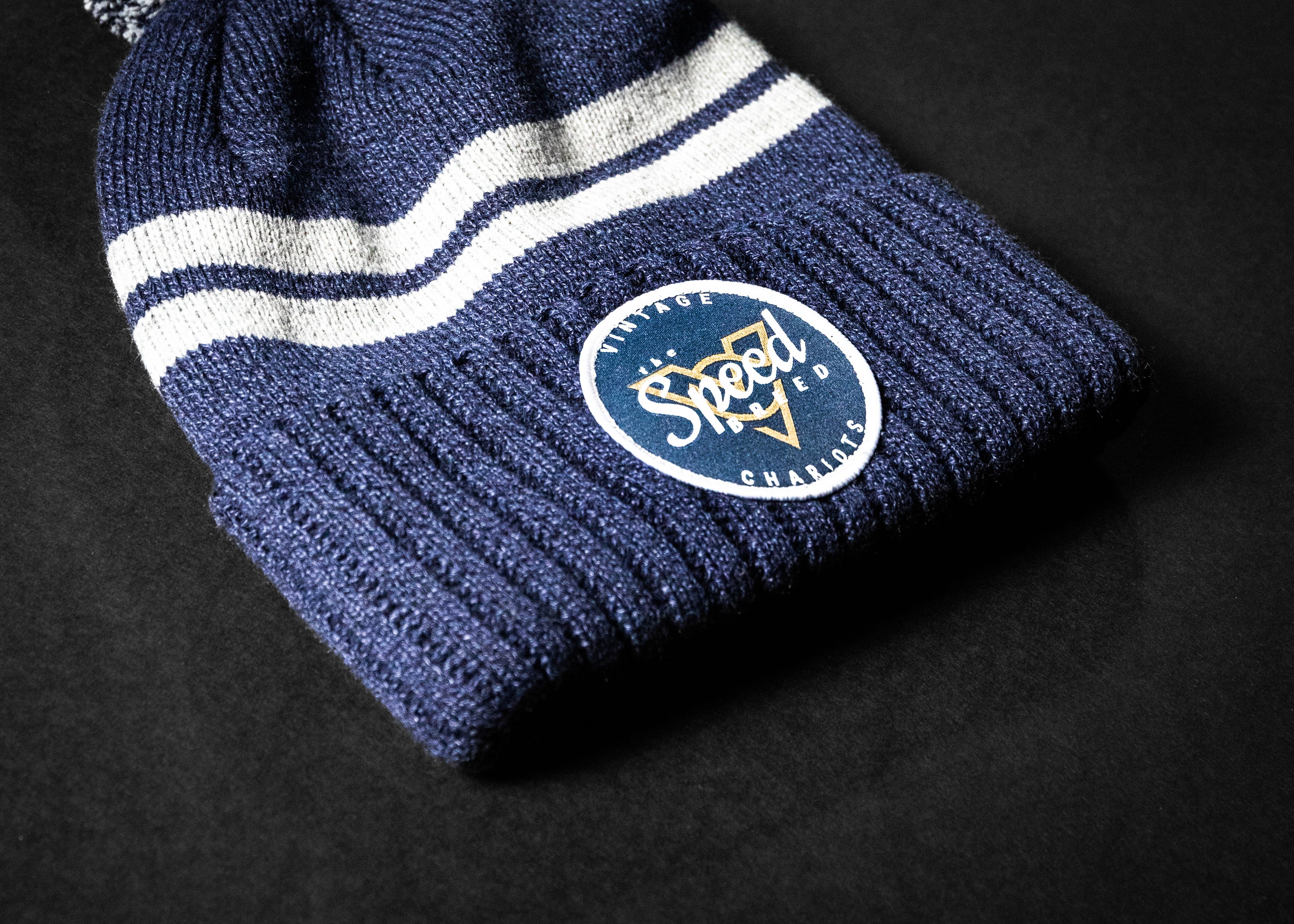 BLUE CIRCLE SPEED BREED SHORT POM BEANIE (Heather Navy)