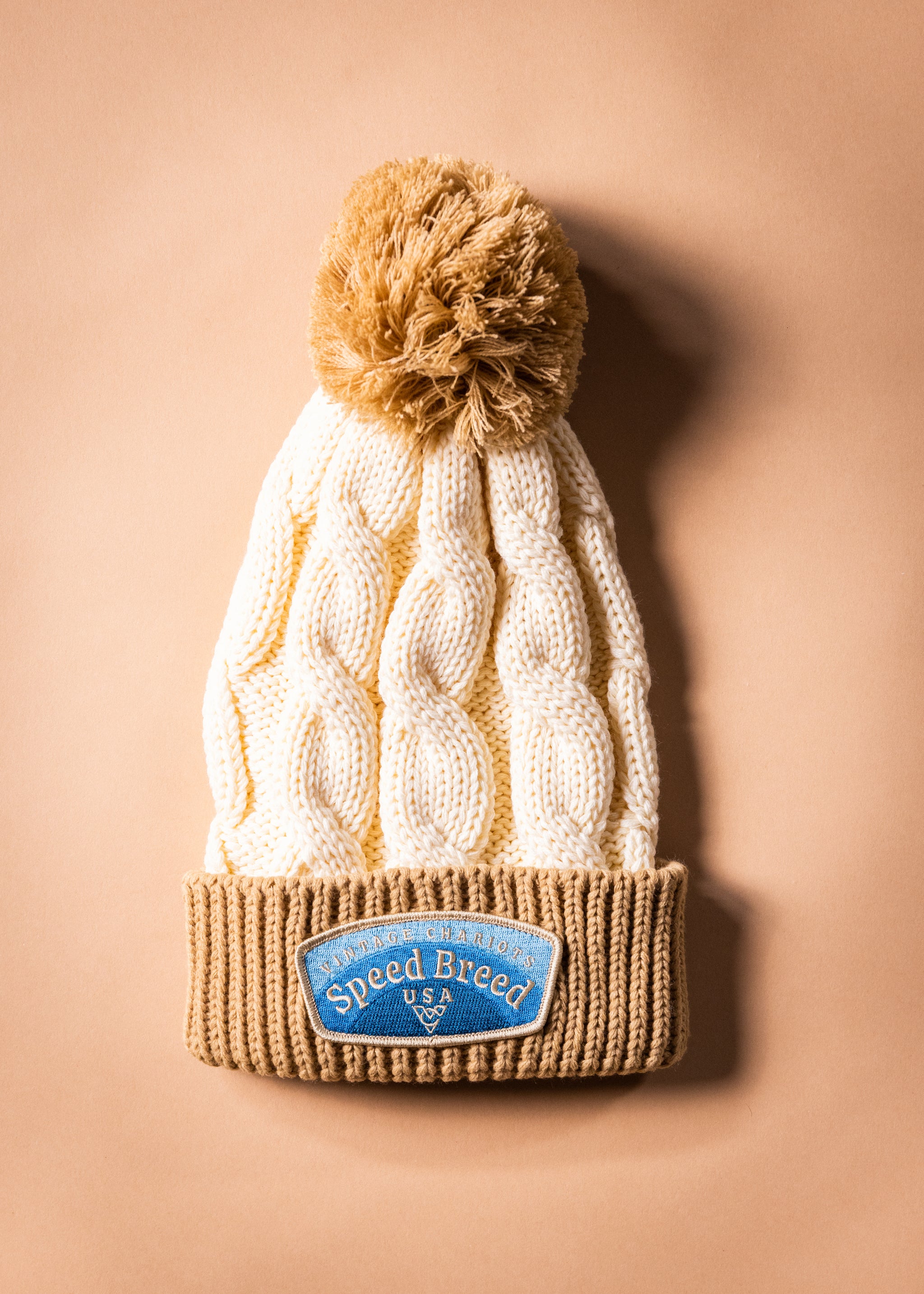 DOUBLE RAINBOW CHUNK TWIST KNIT BEANIE (Cream/Mocha)