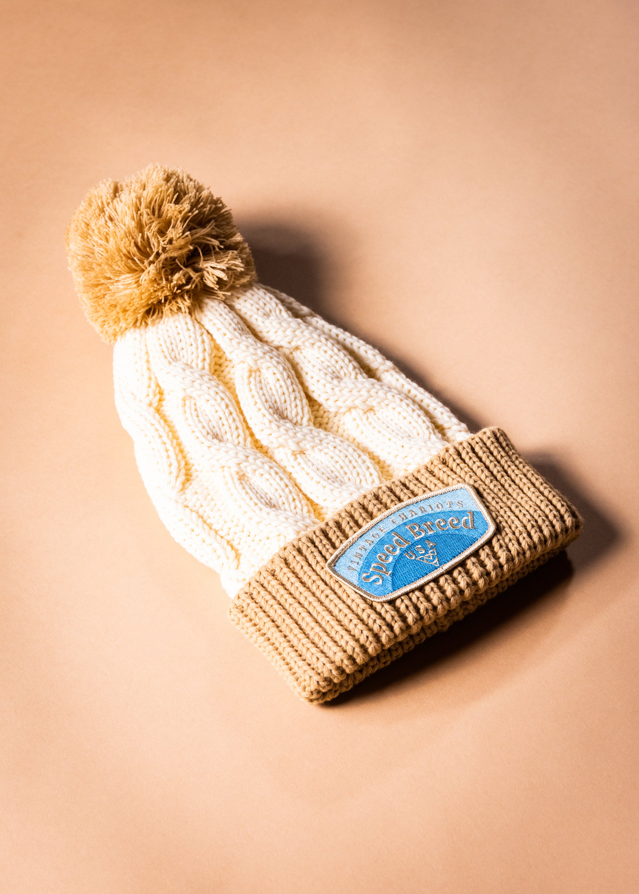 DOUBLE RAINBOW CHUNK TWIST KNIT BEANIE (Cream/Mocha)