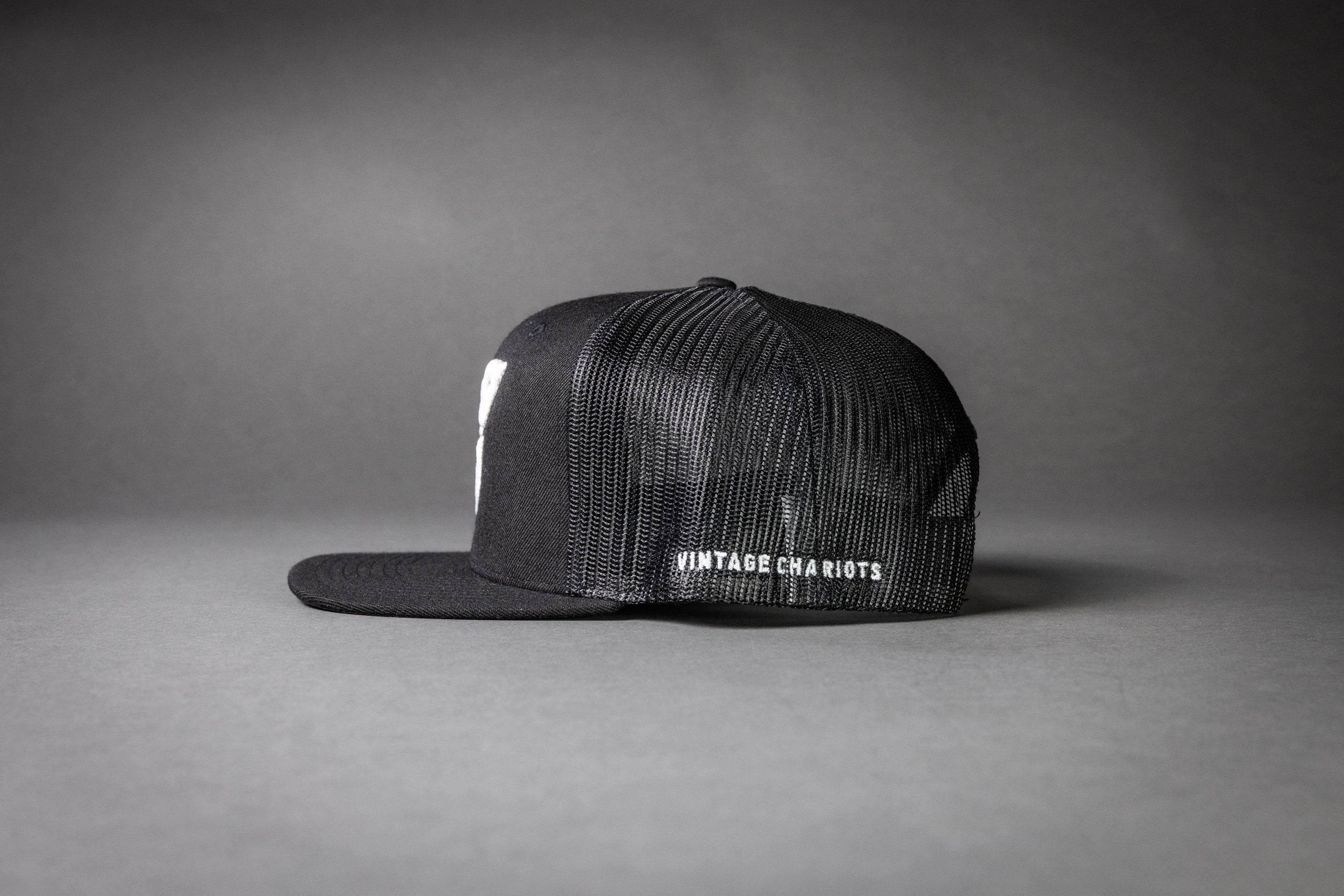 VC WOOL BLEND FLATBILL TRUCKER HAT (Black/Black/White Puff)