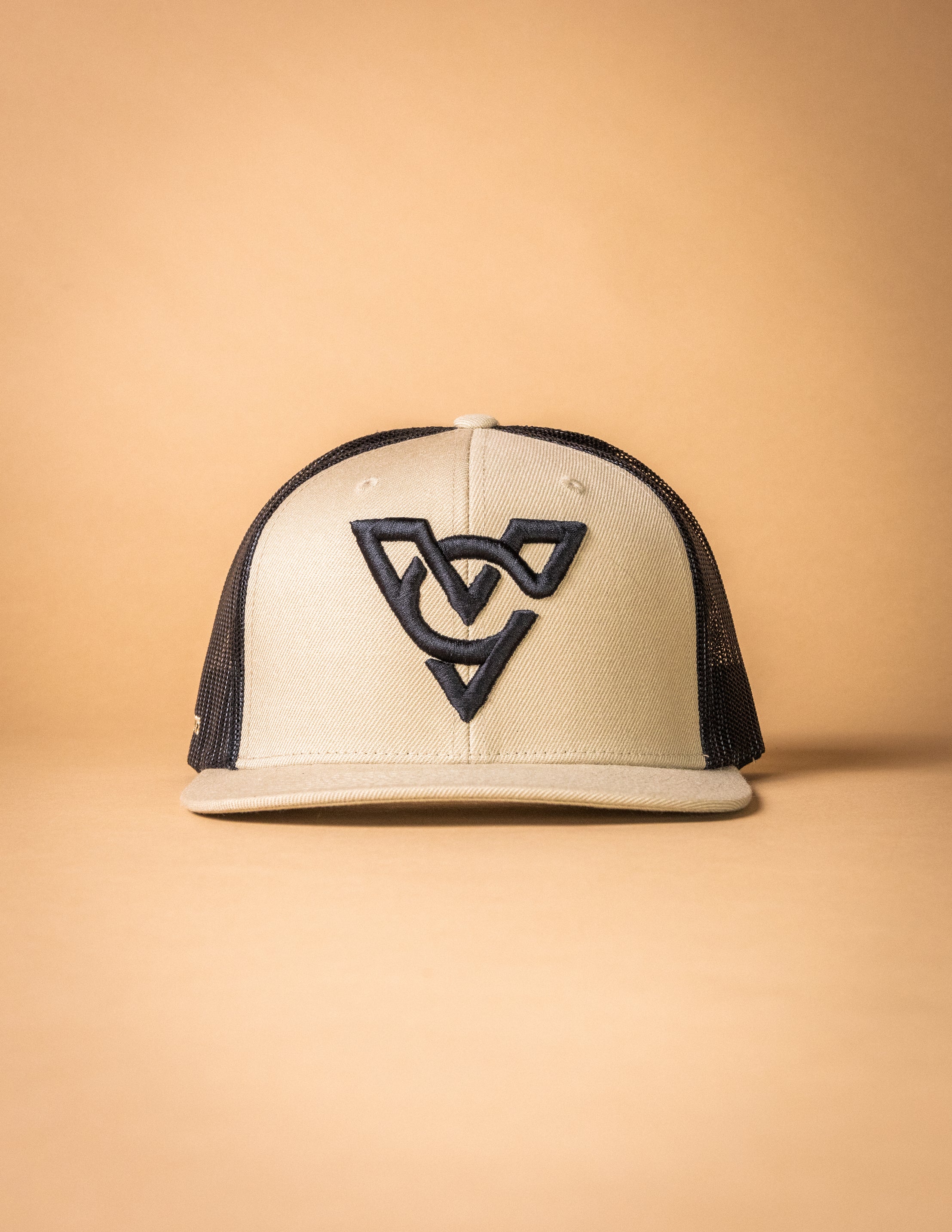 VC WOOL BLEND FLATBILL TRUCKER HAT (Khaki/Black/Black Puff)