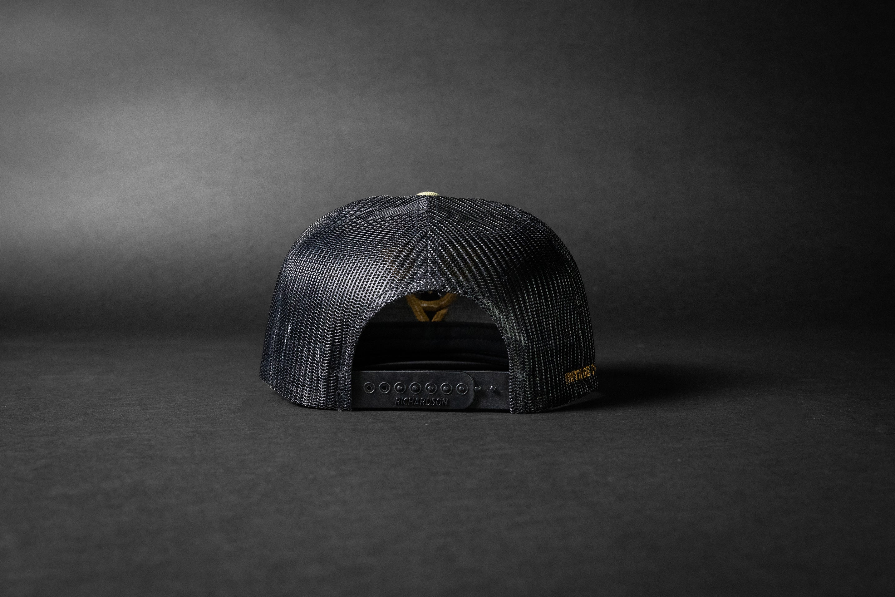 VC WOOL BLEND FLATBILL TRUCKER HAT (Loden Green/Black/Gold Puff)