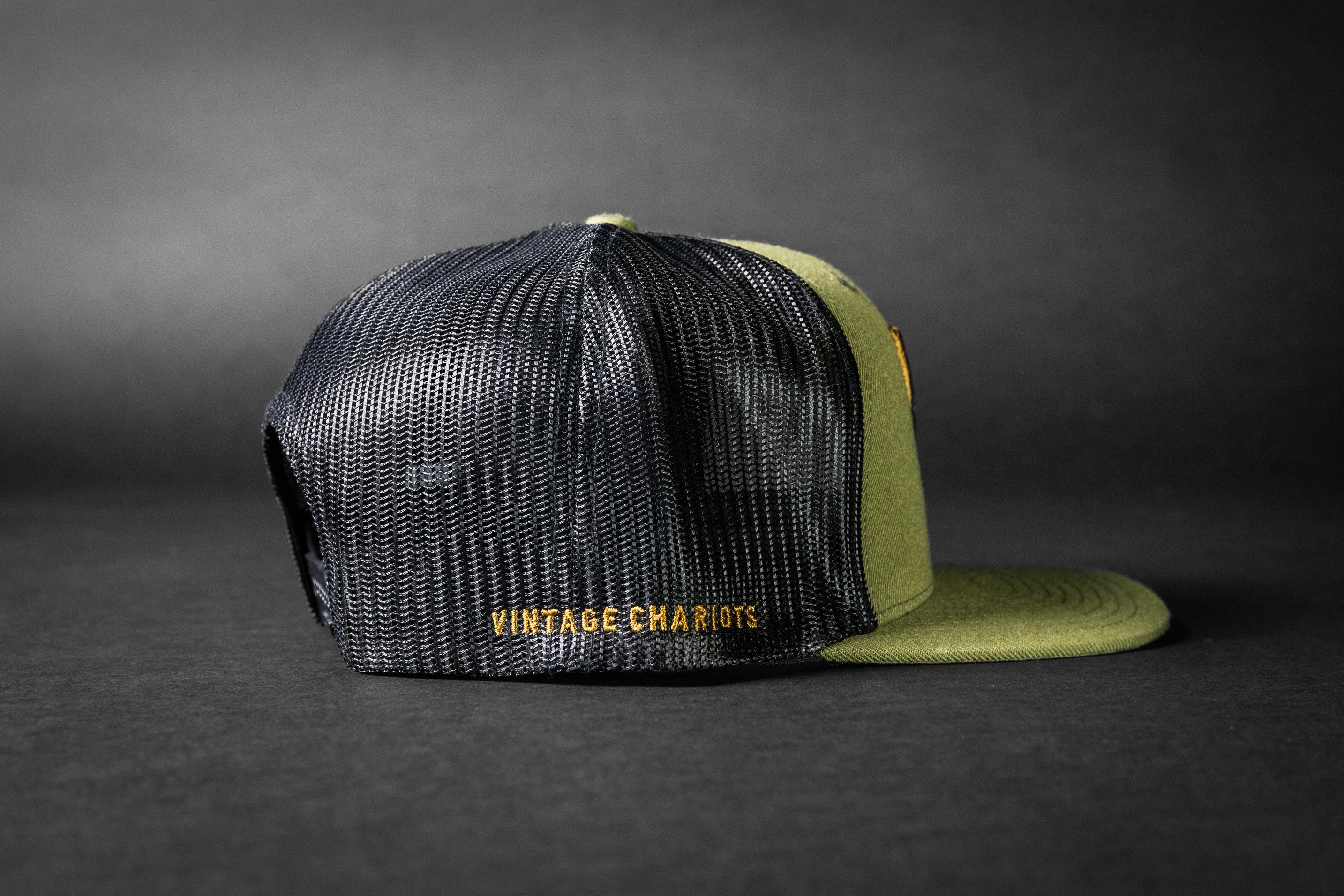 VC WOOL BLEND FLATBILL TRUCKER HAT (Loden Green/Black/Gold Puff)