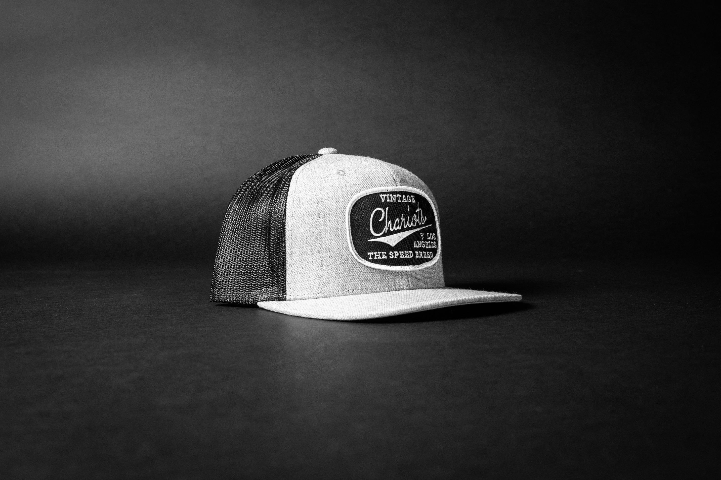CHARIOTS (Heather Grey/Black Wool Flat Bill Trucker Hat)