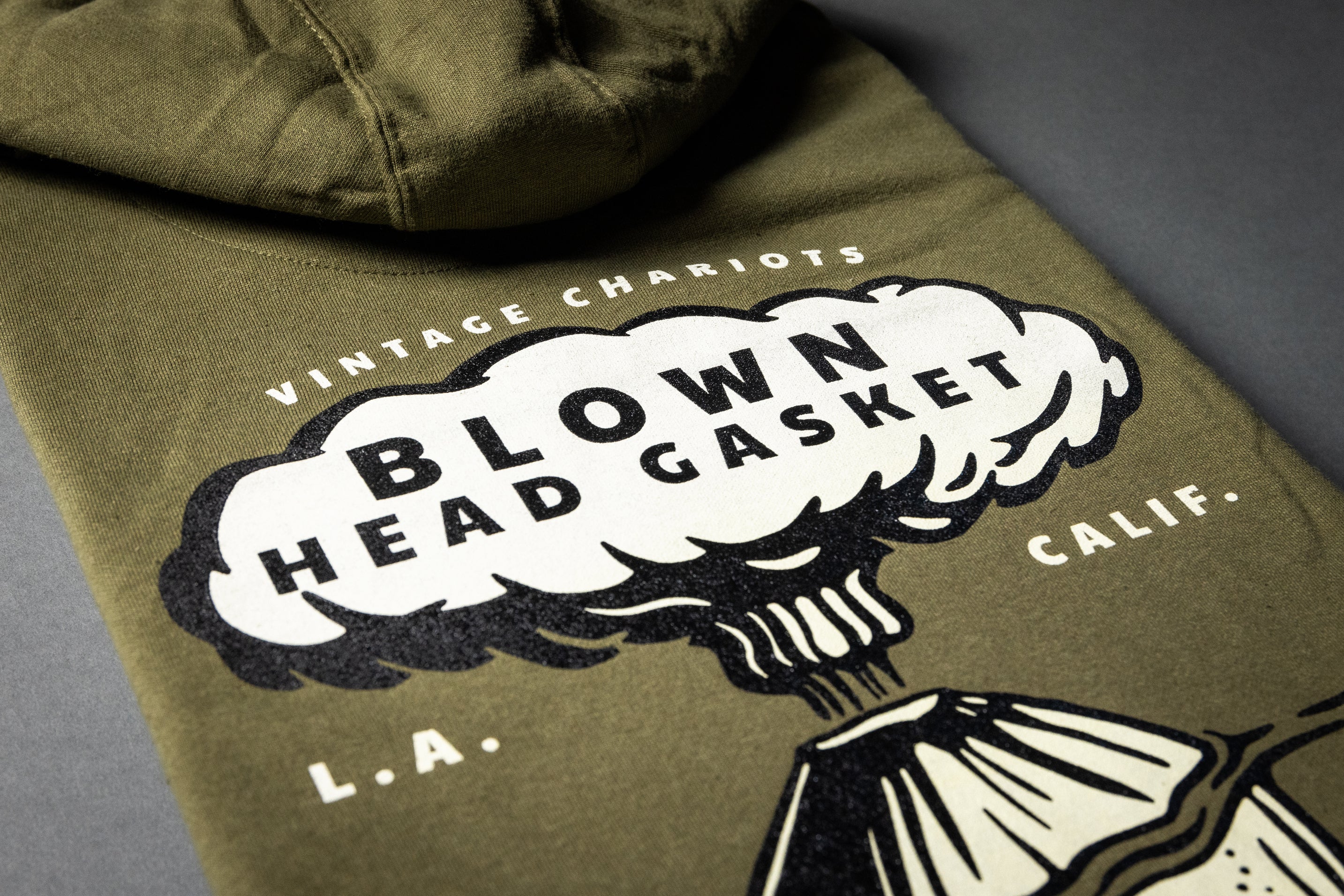 BLOWN HEAD GASKET UNISEX PREMIUM PULLOVER HOODIE (Military Green)