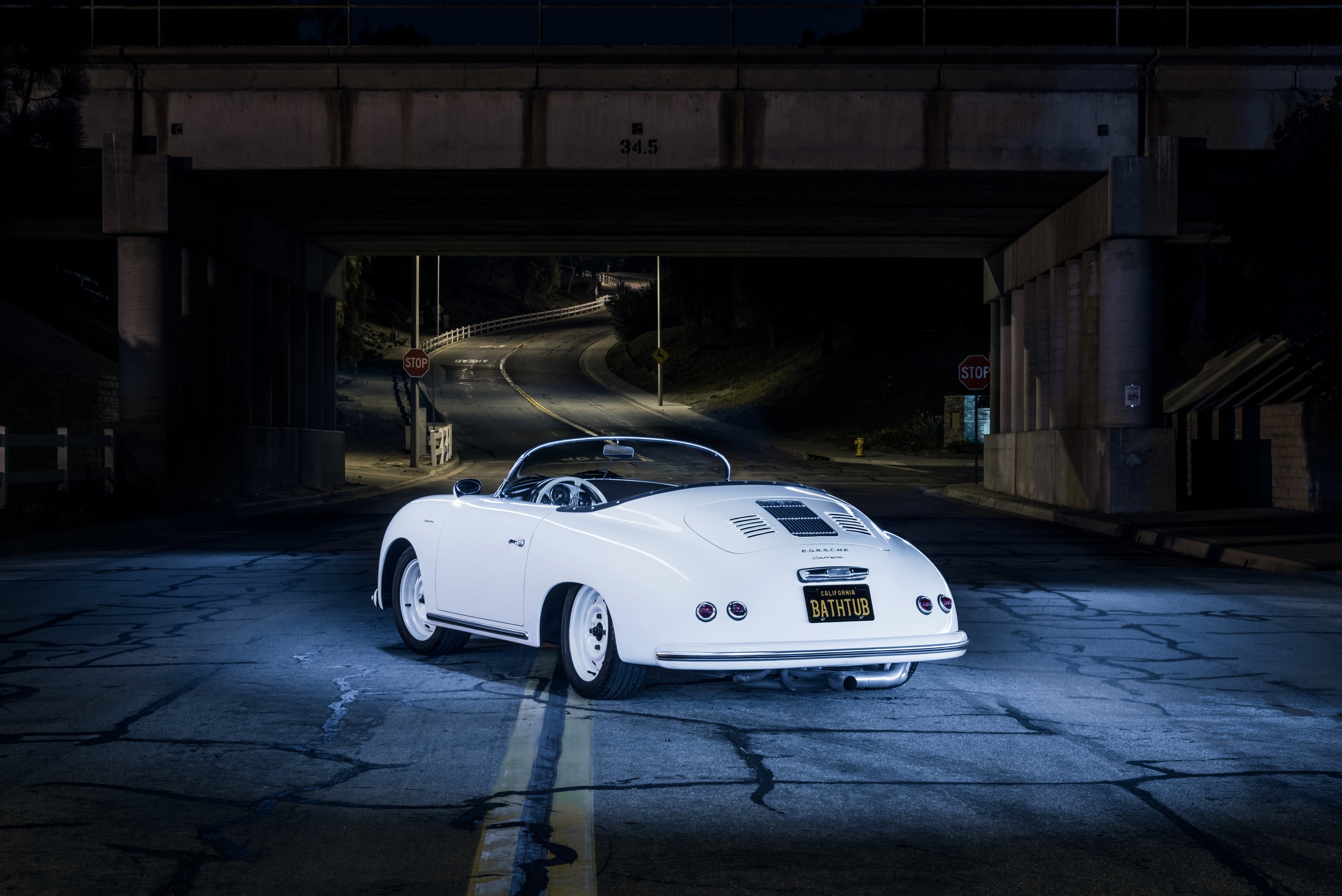 1955 Porsche Speedster 3/4 Rear Train Tracks FINE ART PRINT