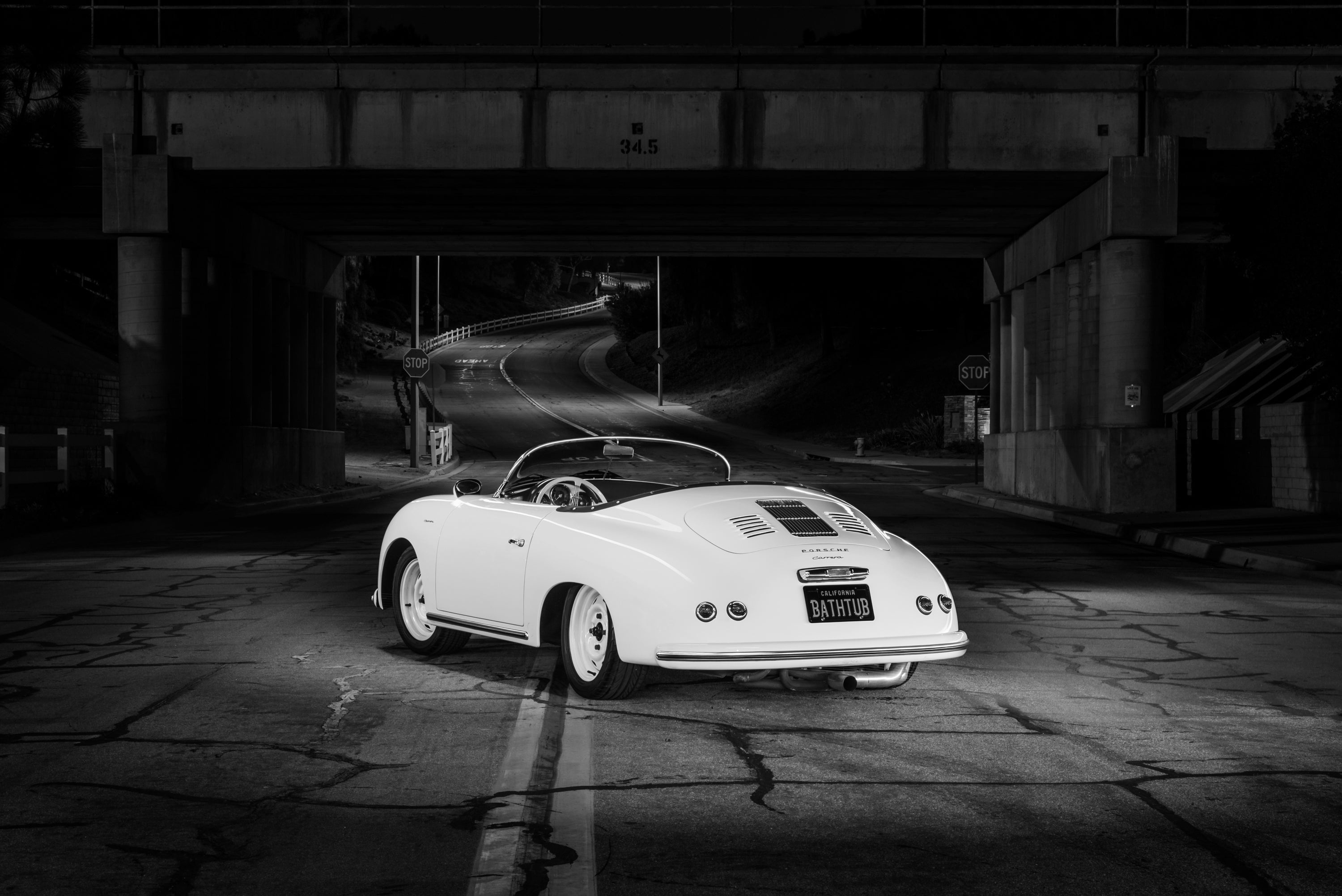 1955 Porsche Speedster 3/4 Rear Train Tracks FINE ART PRINT