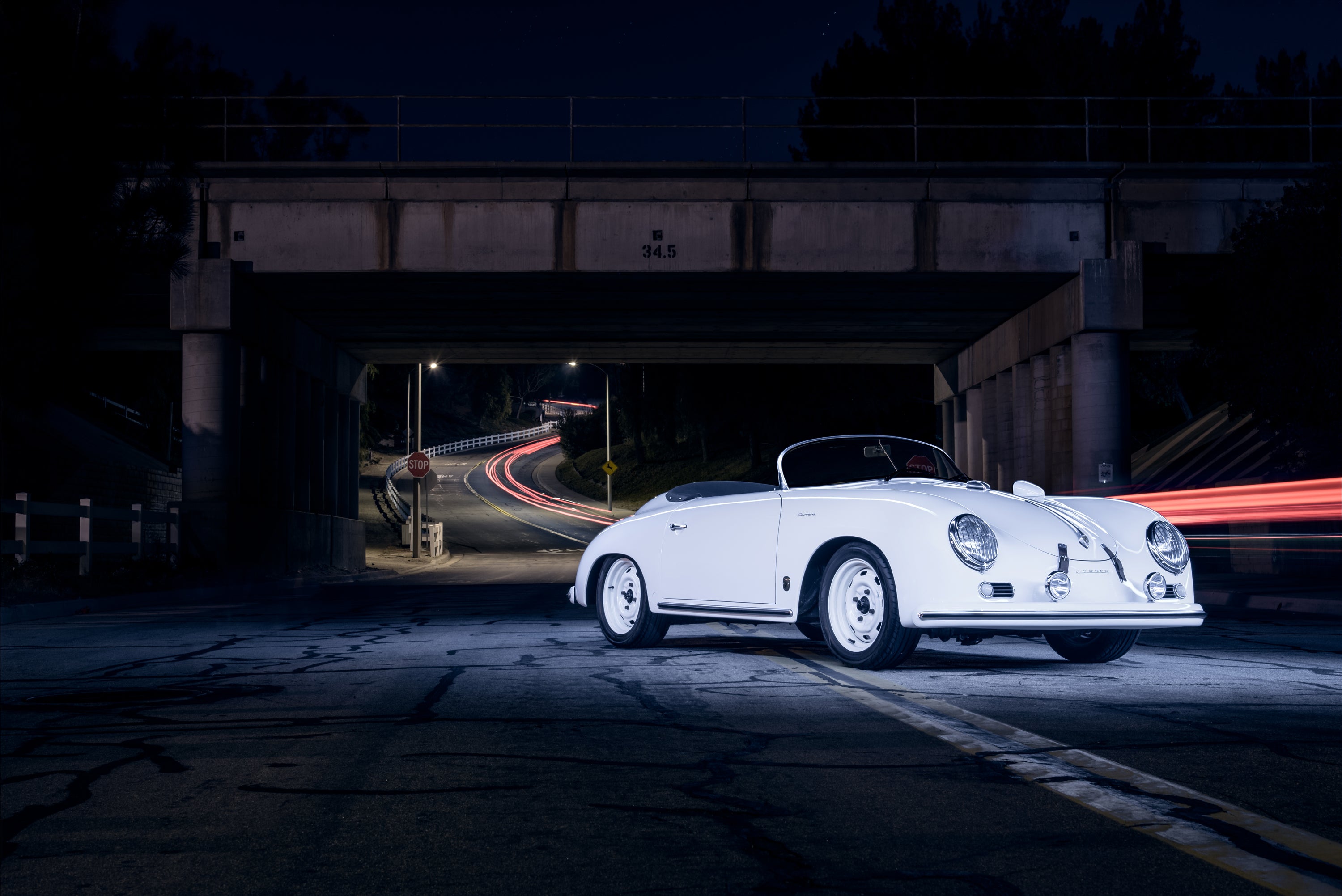 1955 Porsche Speedster 3/4 Frontal Train Tracks FINE ART PRINT