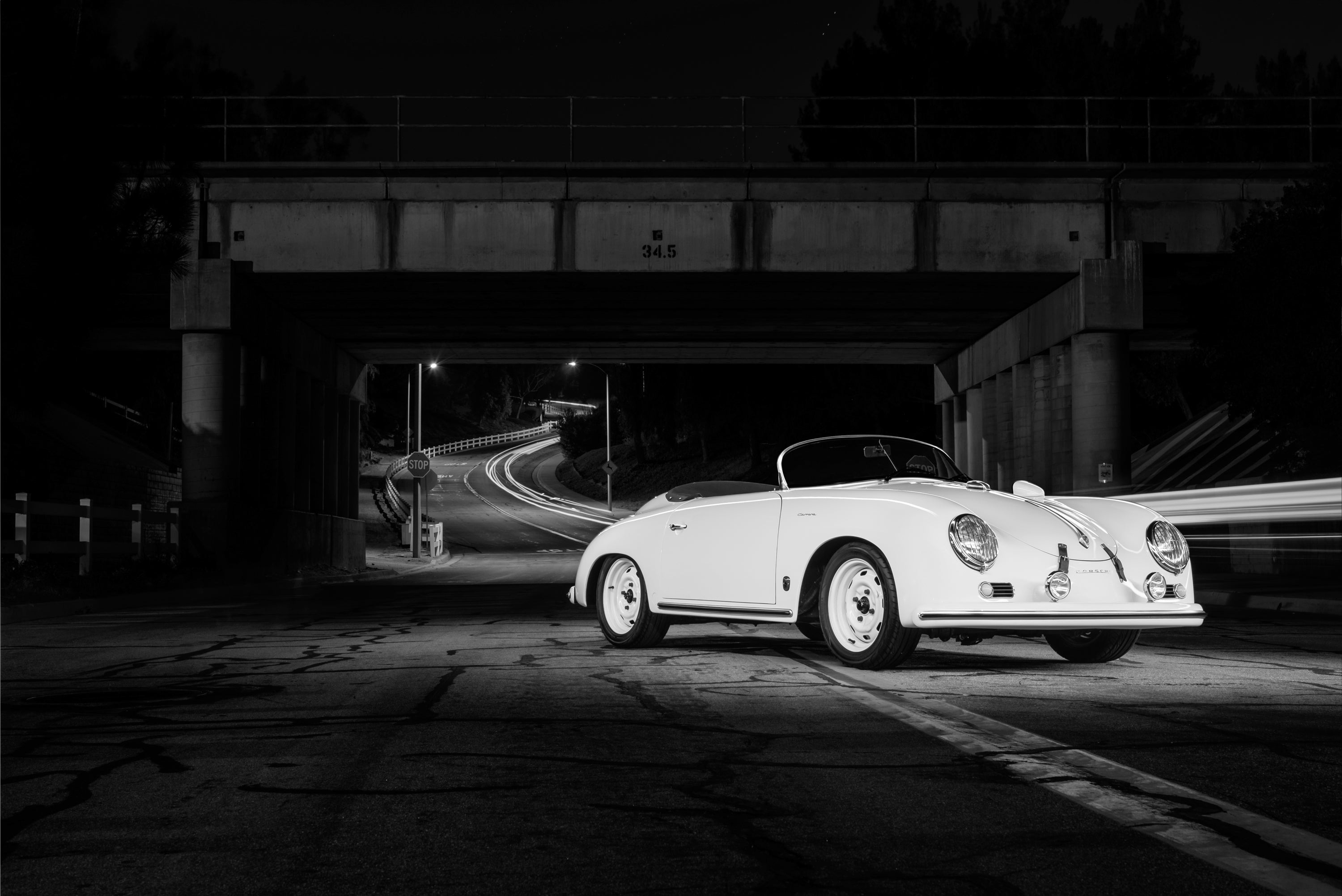 1955 Porsche Speedster 3/4 Frontal Train Tracks FINE ART PRINT