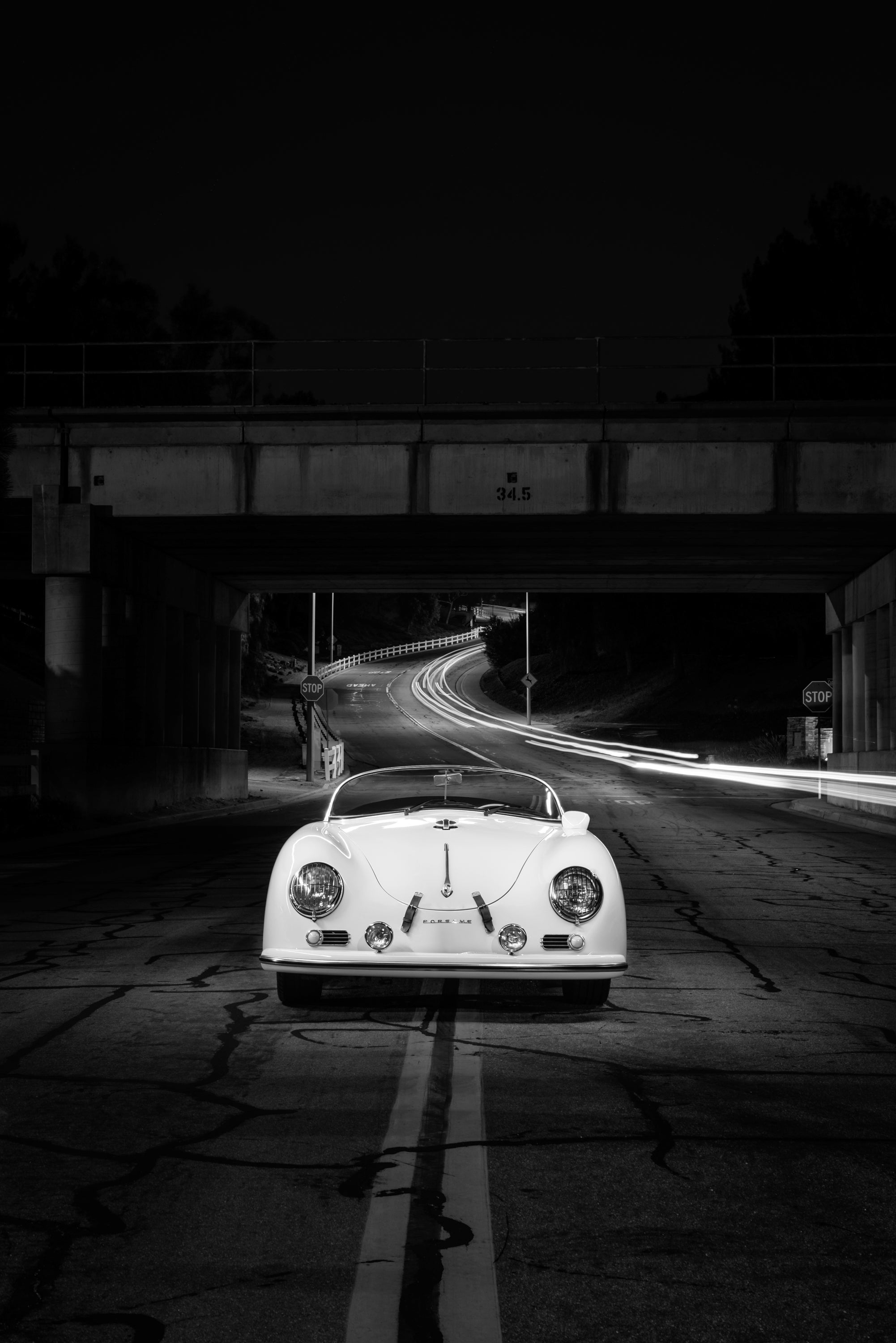 1955 Porsche Speedster Full Frontal Train Tracks FINE ART PRINT